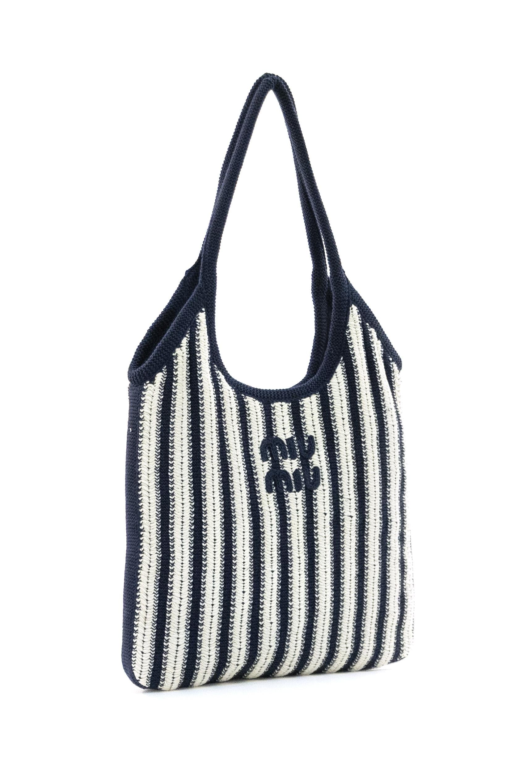 Borsa Ivy in crochet a righe di colore blu e bianco<BR/> 5BG231 V MRL 2IHD F017J MIU MIU
