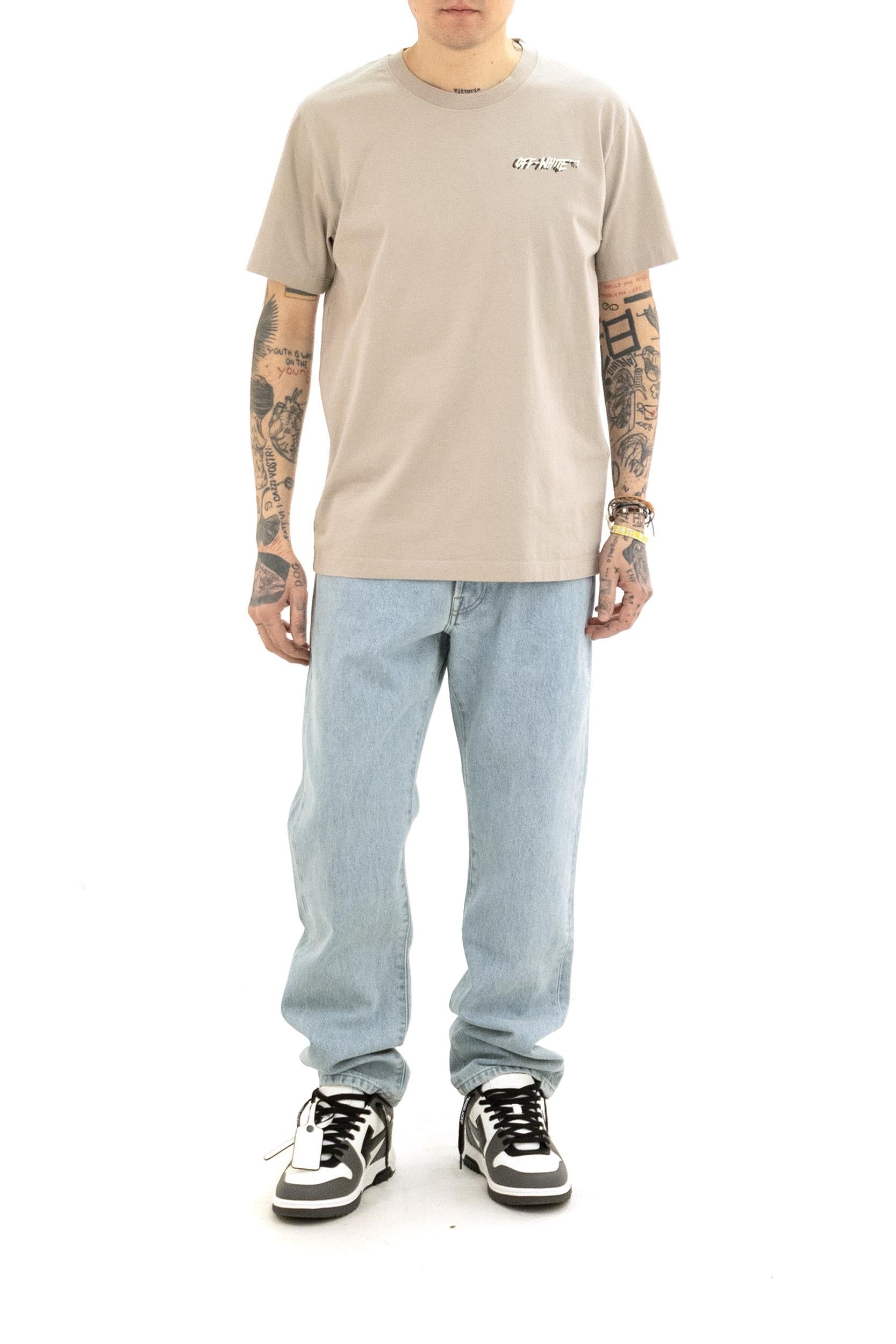 T-shirt in cotone di colore beige<BR/> 44MAA027S26J00A250 FADE STONE OFF WHITE 