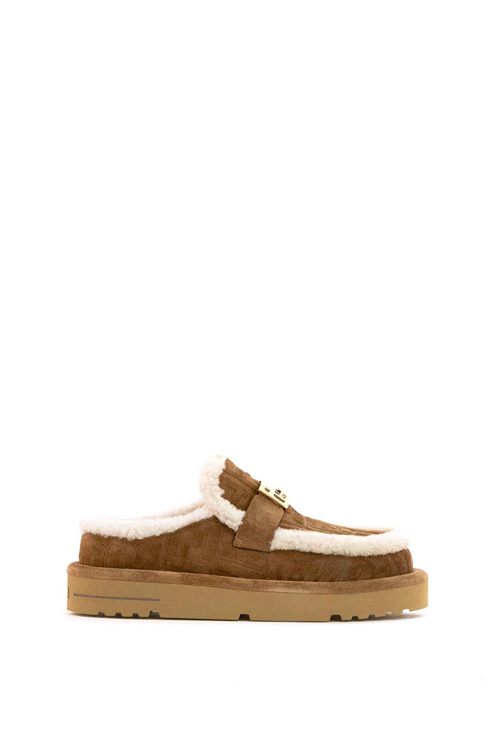 Sabot in suede FF marrone e montone<BR/> 8R8777 ASA1 F0C23 FENDI 