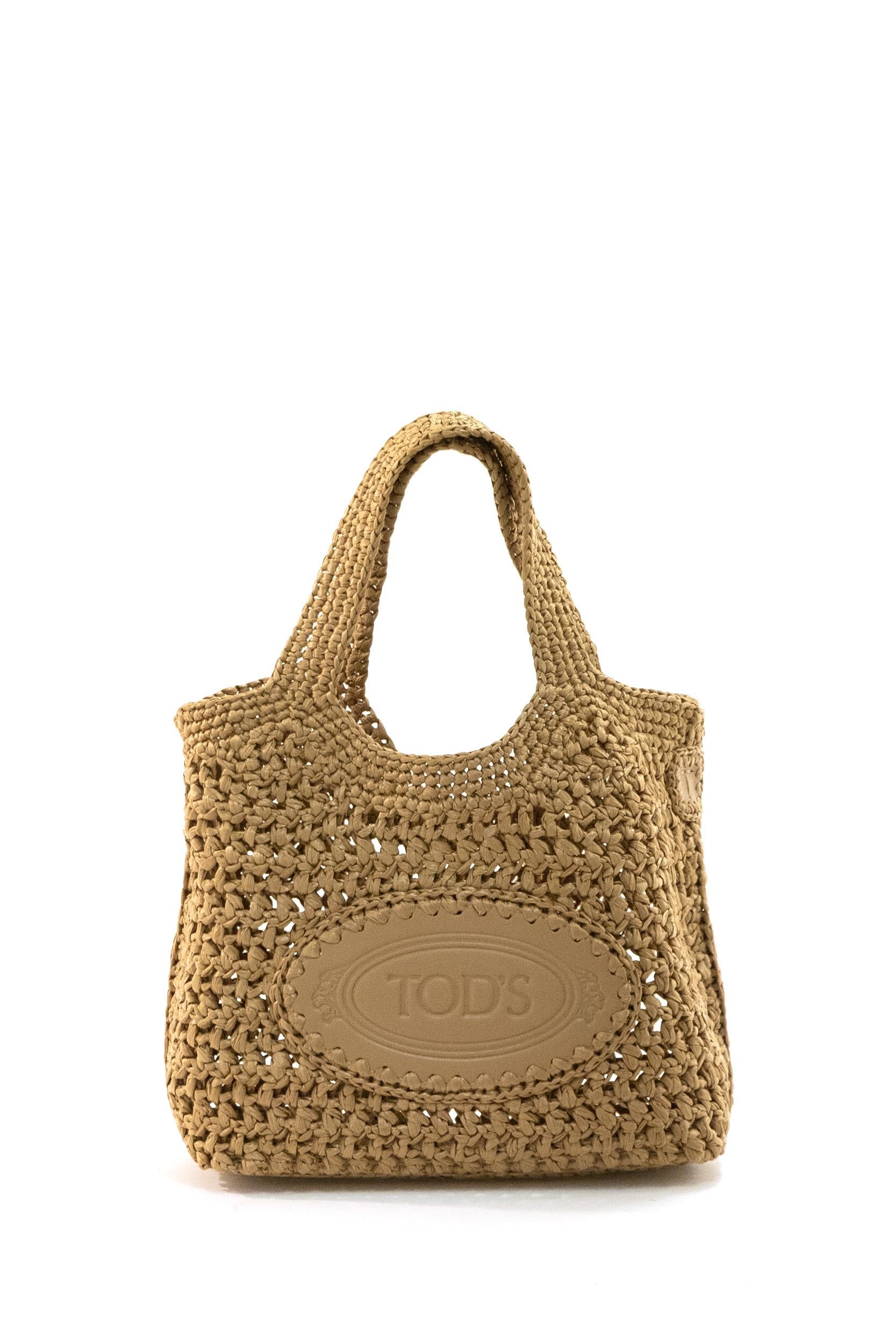 Borsa Shopping Mini in Rafia e Pelle<BR/> XBWEBLF0100RGM 478Y TOD'S 