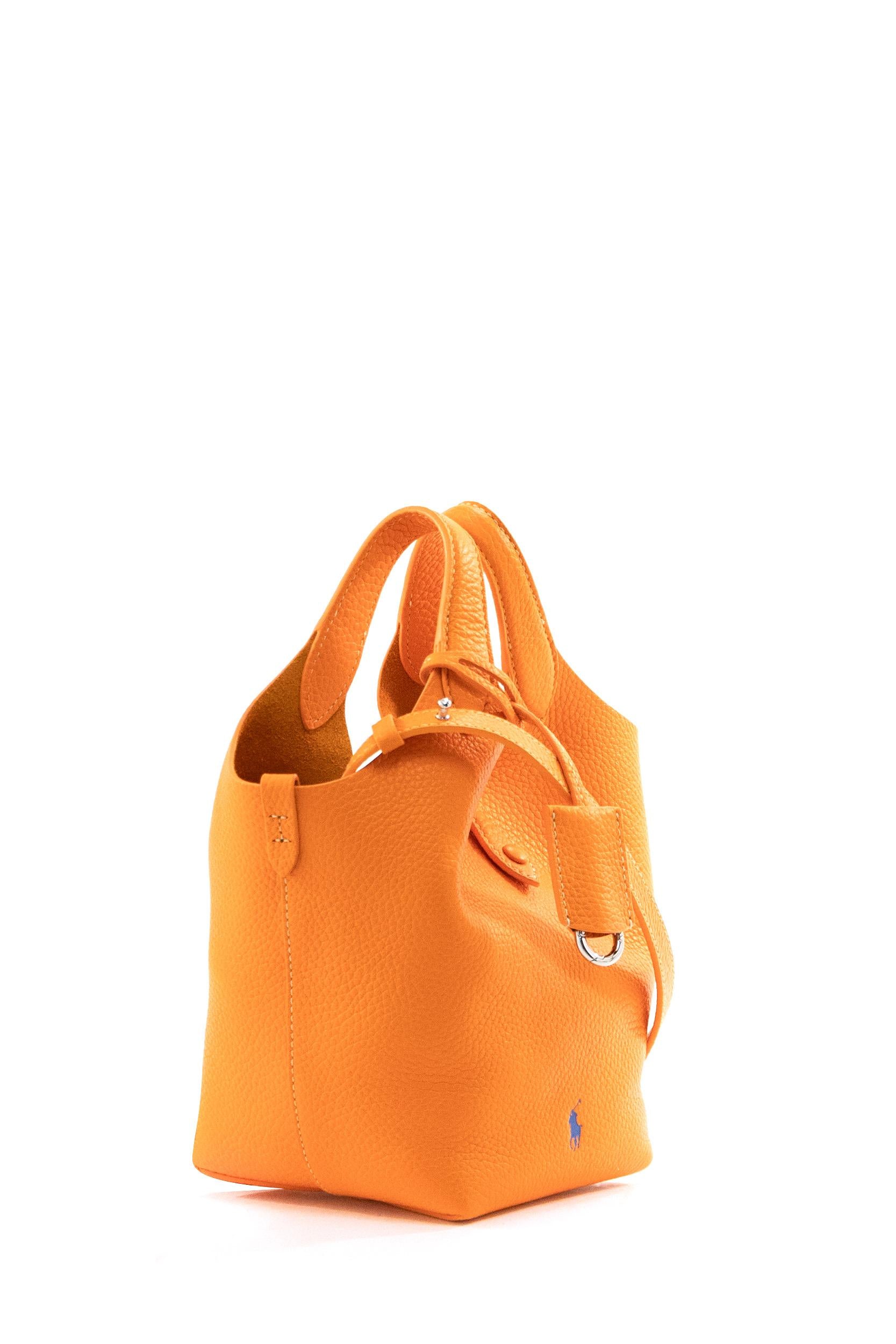 Borsa Tote Polo Play piccola in pelle martellata color arancio<BR/> 428944657002 ORANGE POLO RALPH LAUREN 