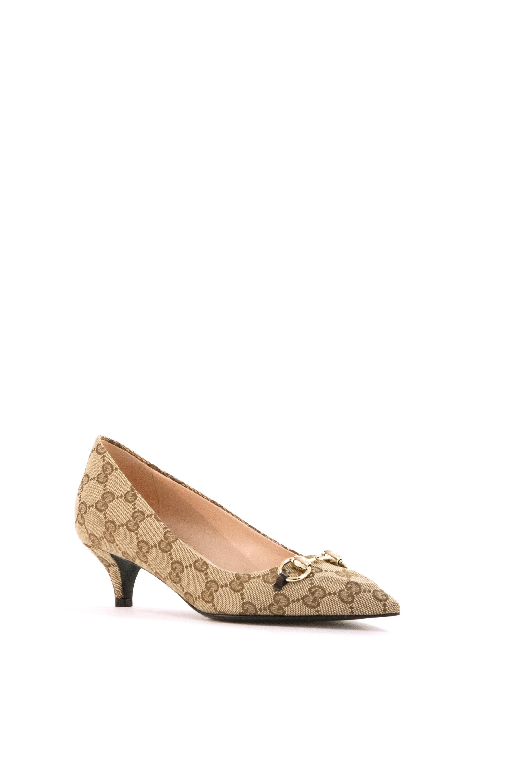 Décolleté in tessuto GG color beige e marrone<BR/> 853466 KY980 9744 GUCCI 