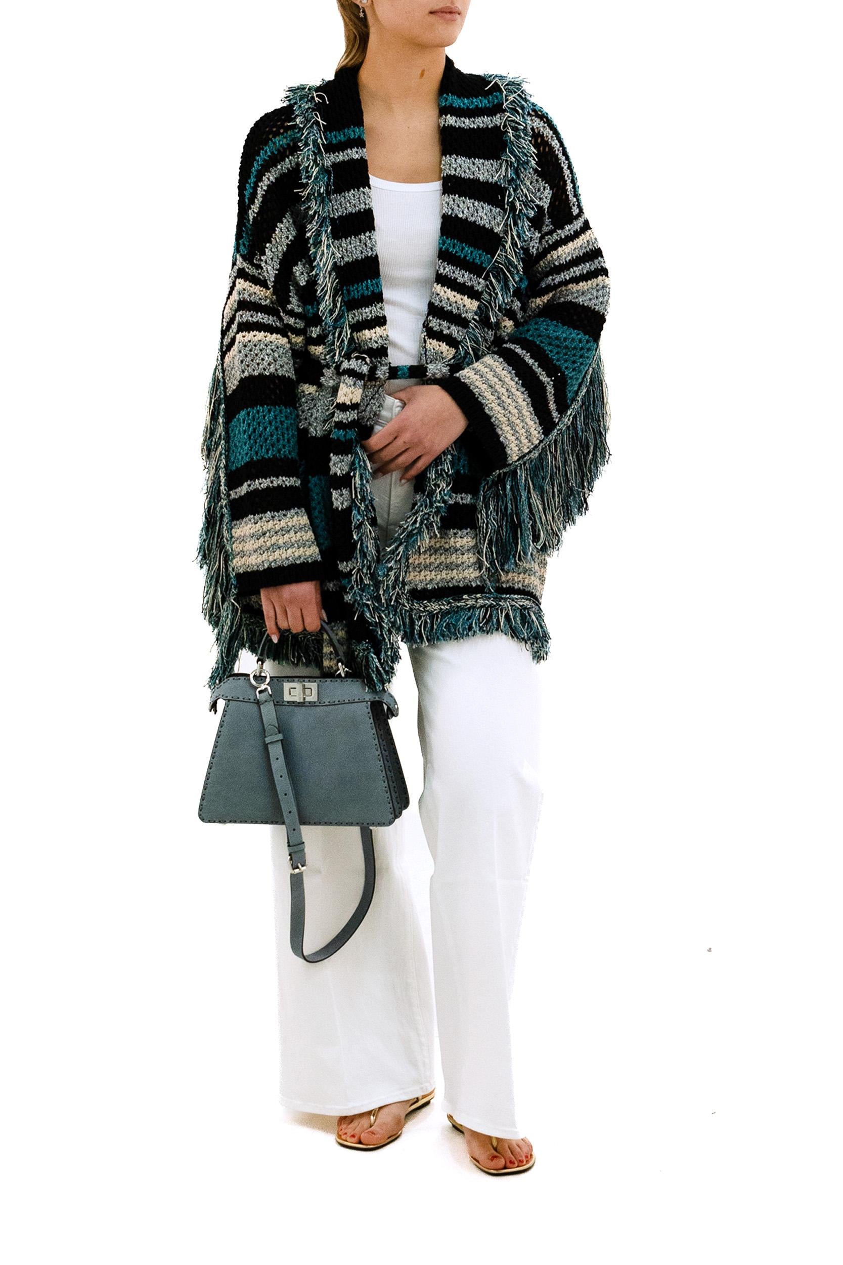 Cardigan a Righe in Cotone<BR/> LWHB064R26KNI012 1084 ALANUI 
