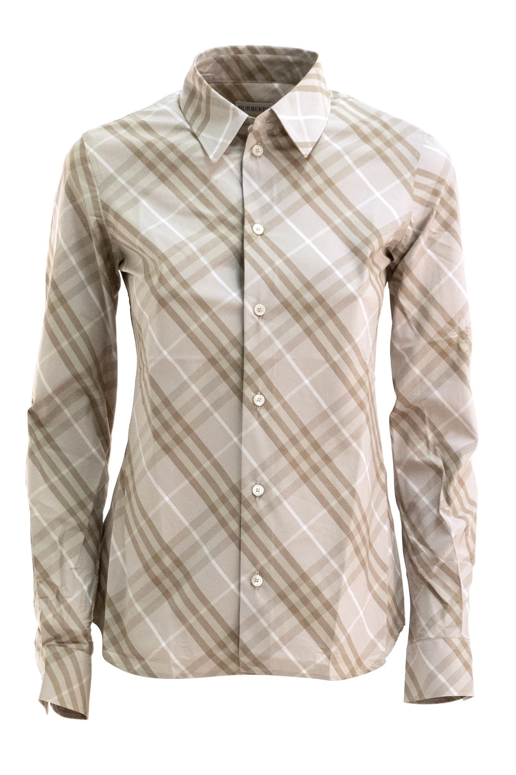 Camicia in popeline di cotone a motivo Burberry Check nei toni del grigio <BR/> 8115964 STONE GREY BURBERRY 