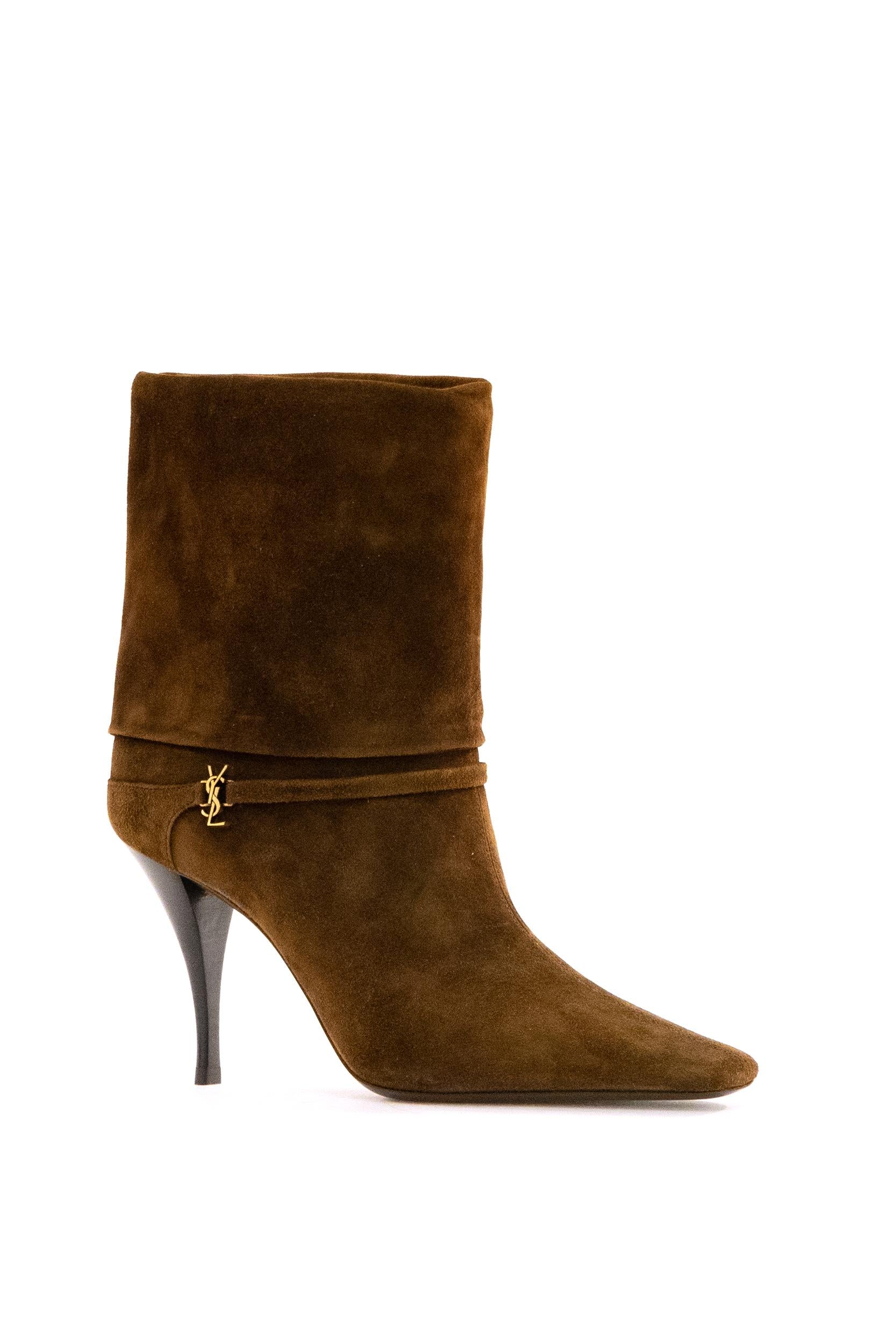 SAINT LAURENT Stivaletti Ricky in suede color marrone<BR/> 801393 0LI00 2701 SAINT LAURENT 