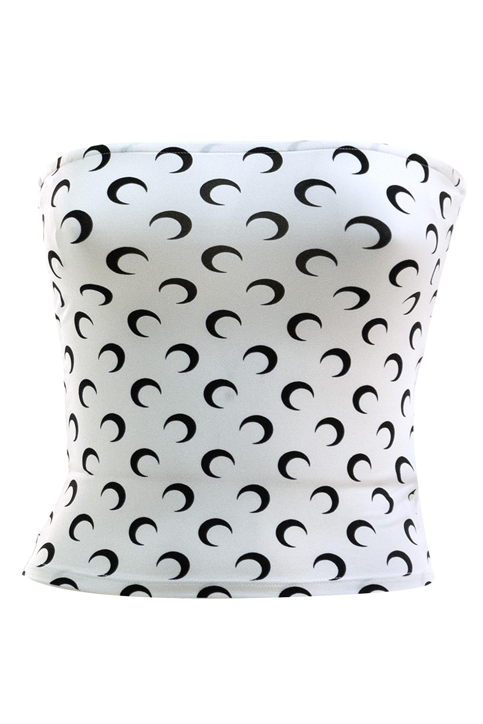 Top in jersey elasticizzato con stampa Moon di colore bianco e nero  <BR/> WTS011A CJER0001 WH00 MARINE SERRE 