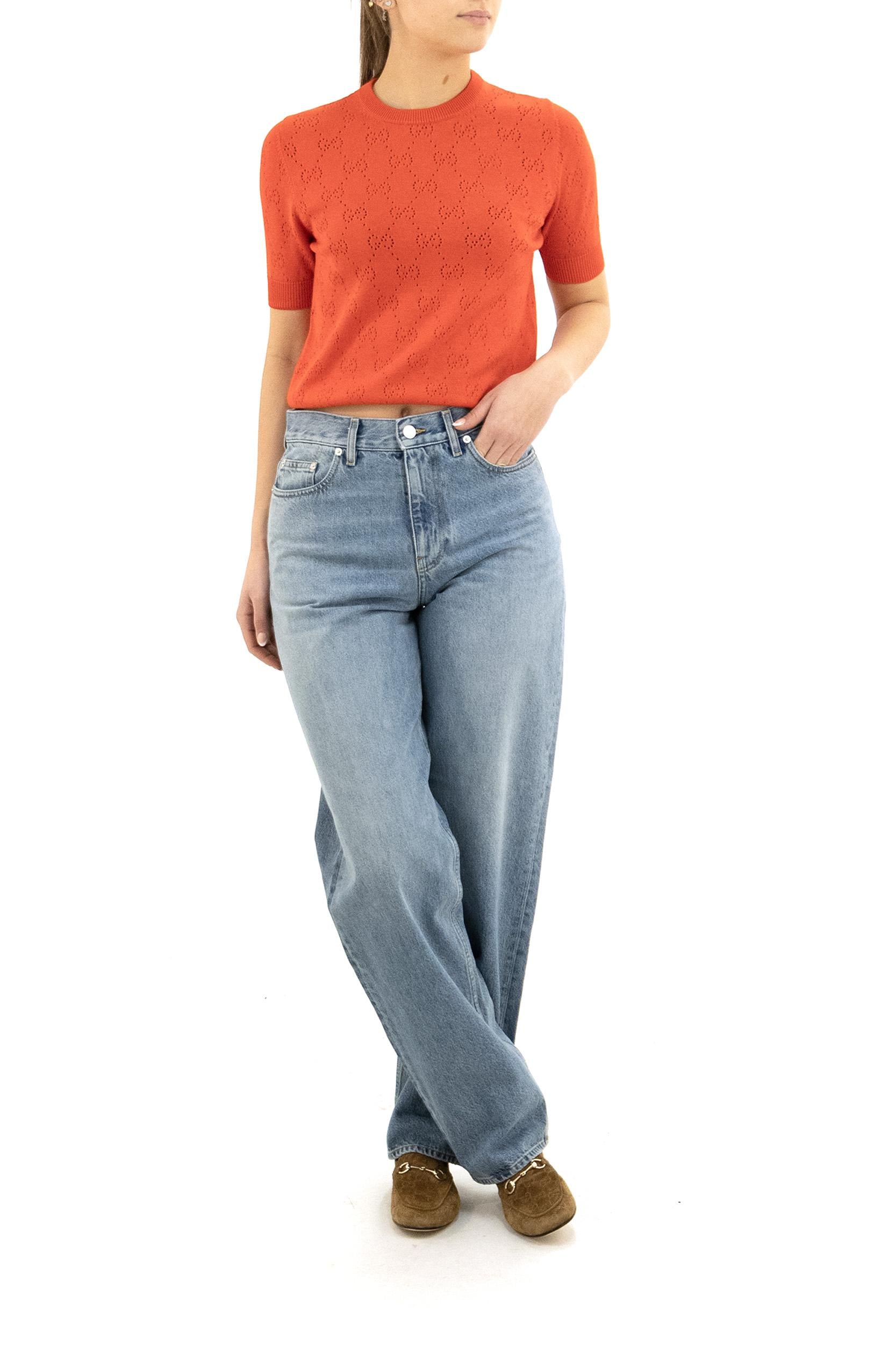 Maglia in Cotone e Seta Pointelle con GG<BR/> 856204 XKFCO 5741 GUCCI 