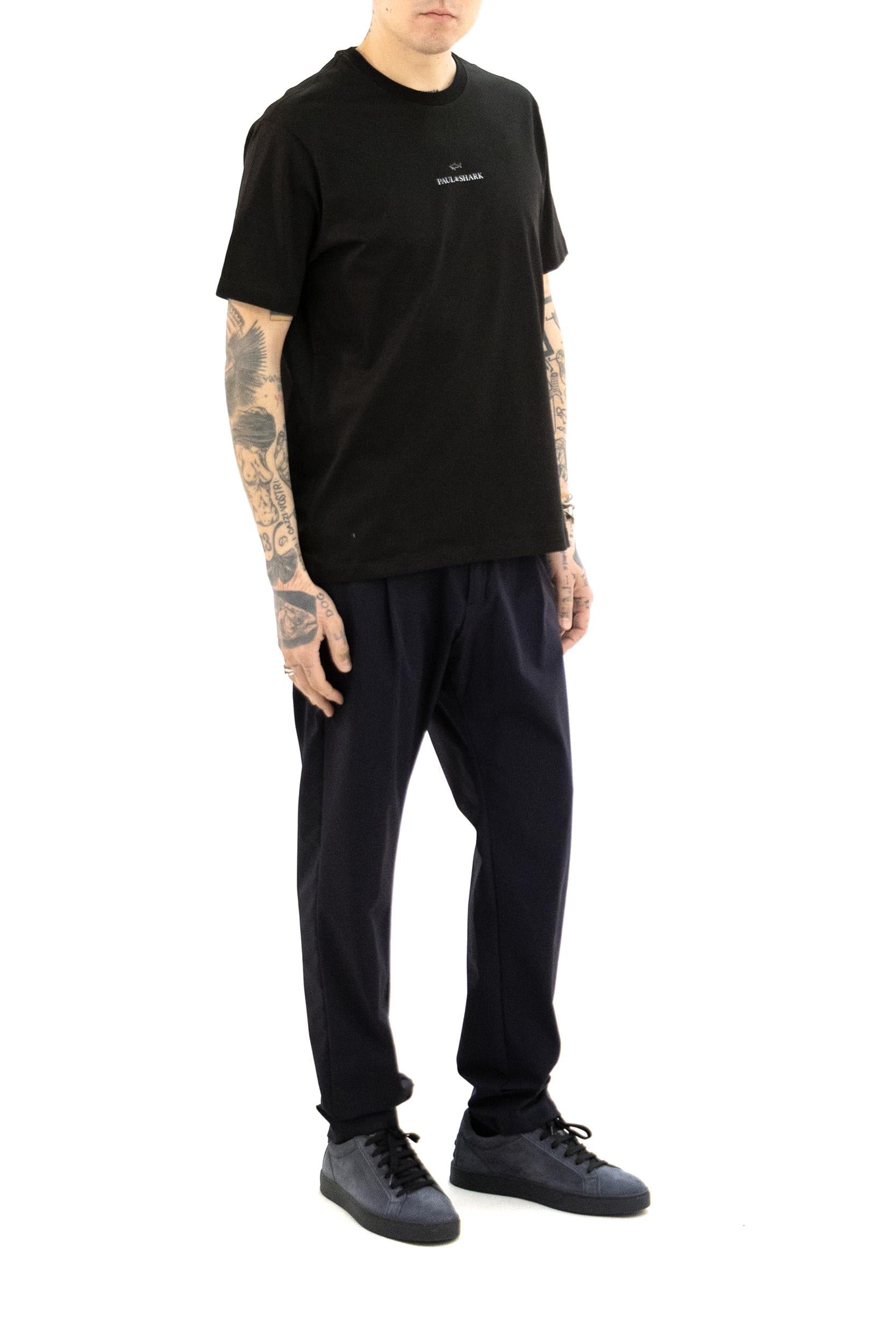 T-shirt in jersey di cotone di colore nero<BR/> 99311008 11D PAUL & SHARK 