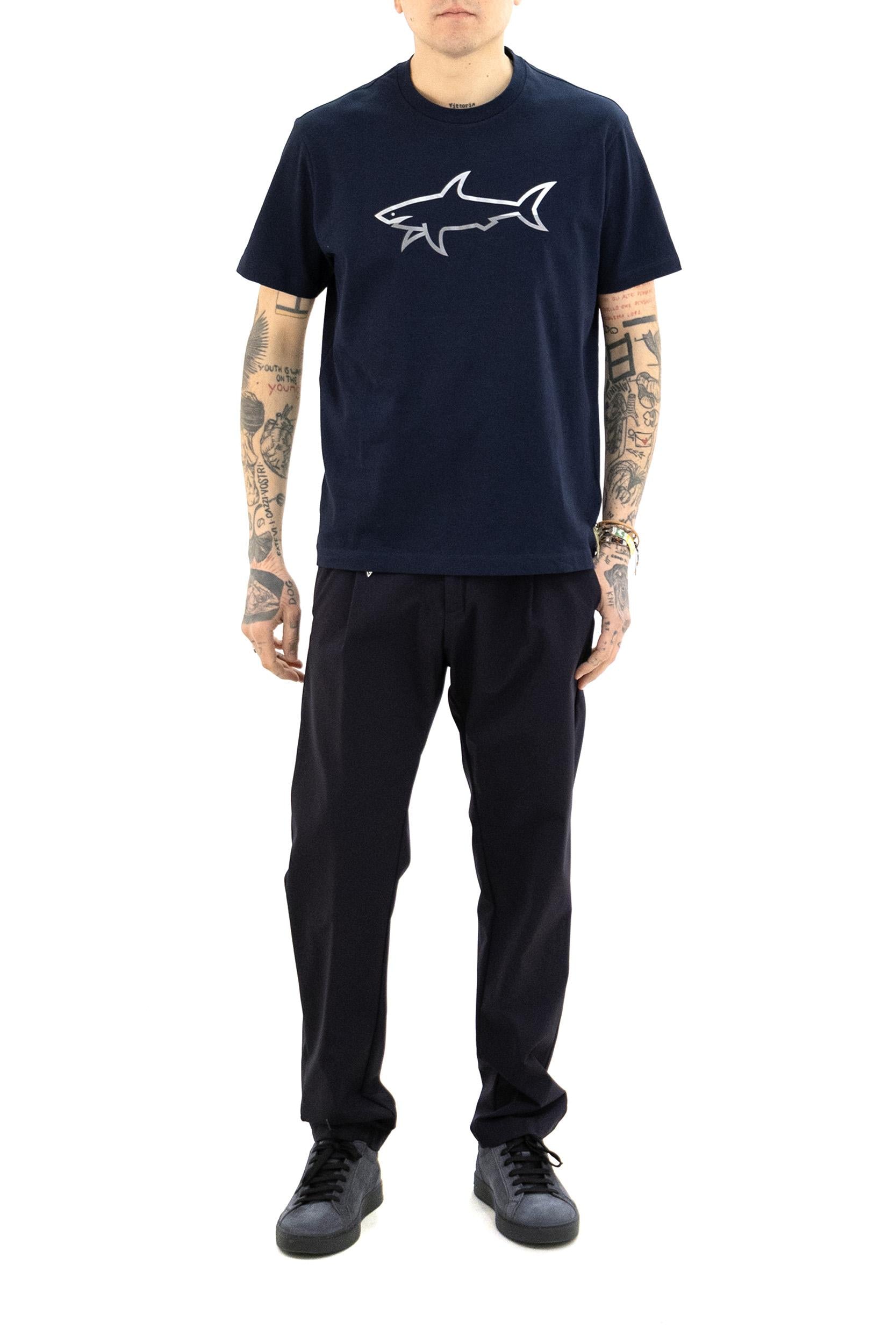 T-shirt in cotone di colore blu<BR/> 25411078 013 PAUL & SHARK 