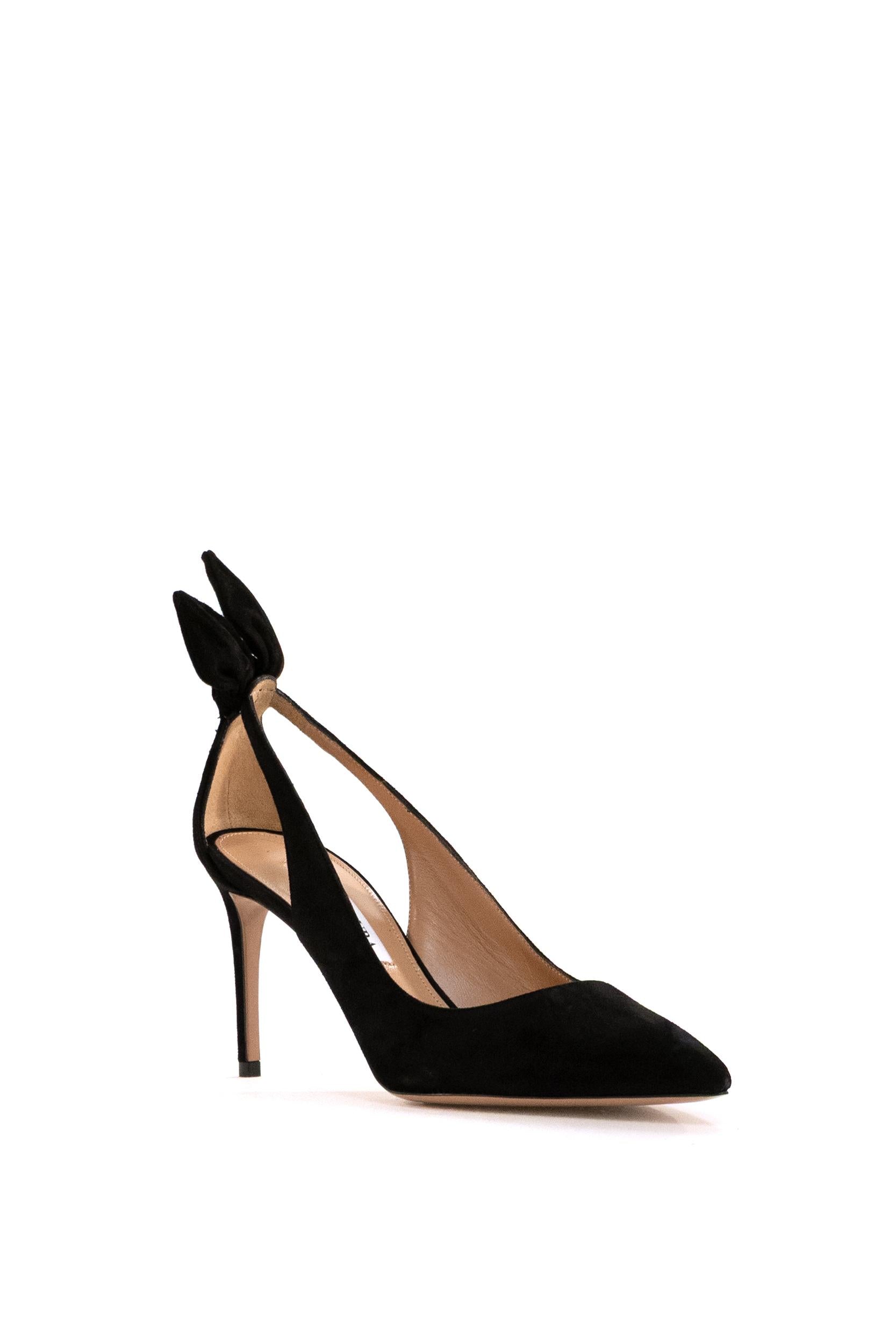 Décolleté Bow Tie in suede di colore nero<BR/> DENMIDP0-SUE BLACK AQUAZZURA 