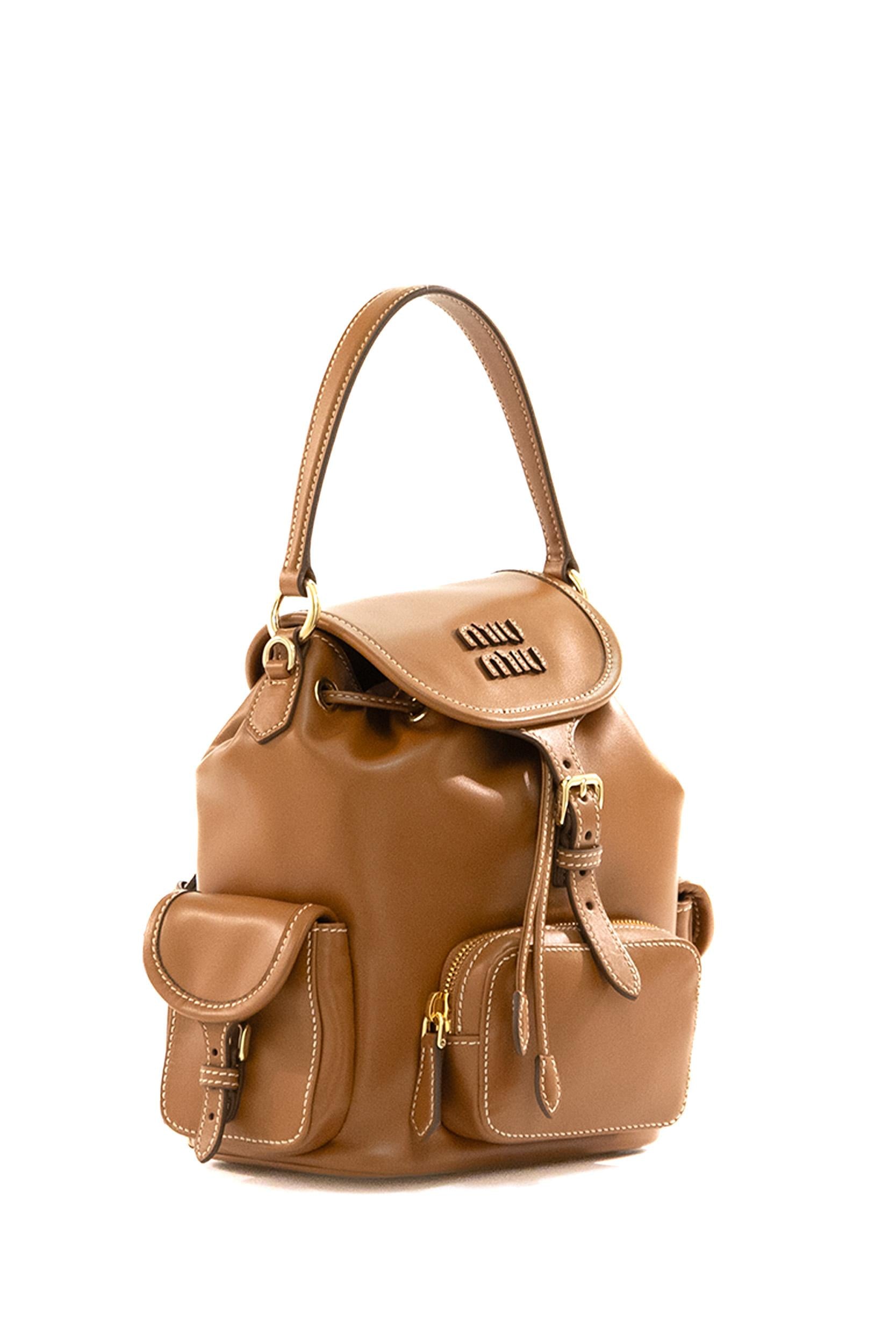 Zaino in pelle di colore marrone 5BZ043 V OOM 2CRW F0046 MIU MIU 