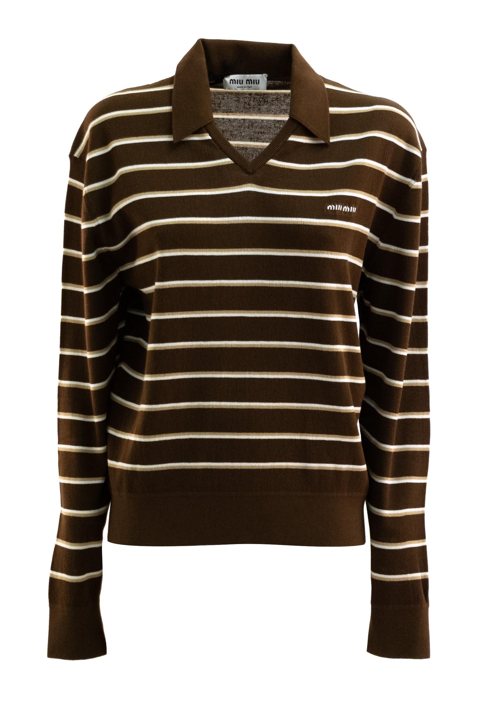Pullover in ciniglia a righe multicolore<BR/> MML03E S OOO 183M F0324 MIU MIU 