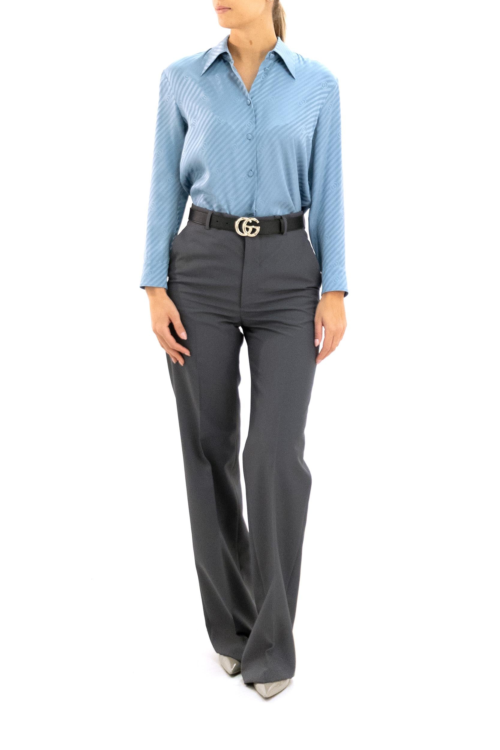 Camicia in seta jacquard GG color azzurro<BR/> 851629 ZAM5B 4141 GUCCI 