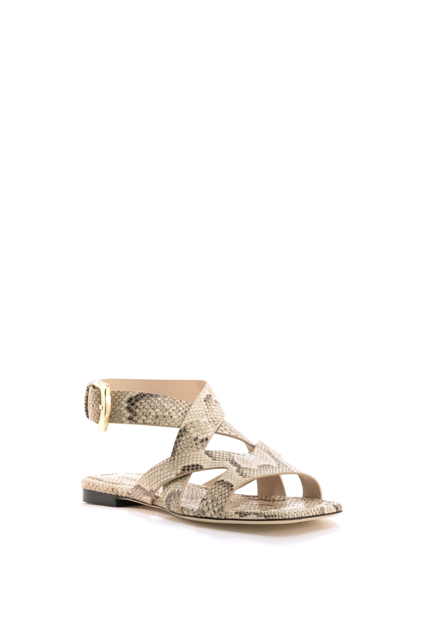 Sandali Sai in pelle stampa rettile color naturale<BR/> SAI SANDAL ADOBE STUART WEITZMAN 