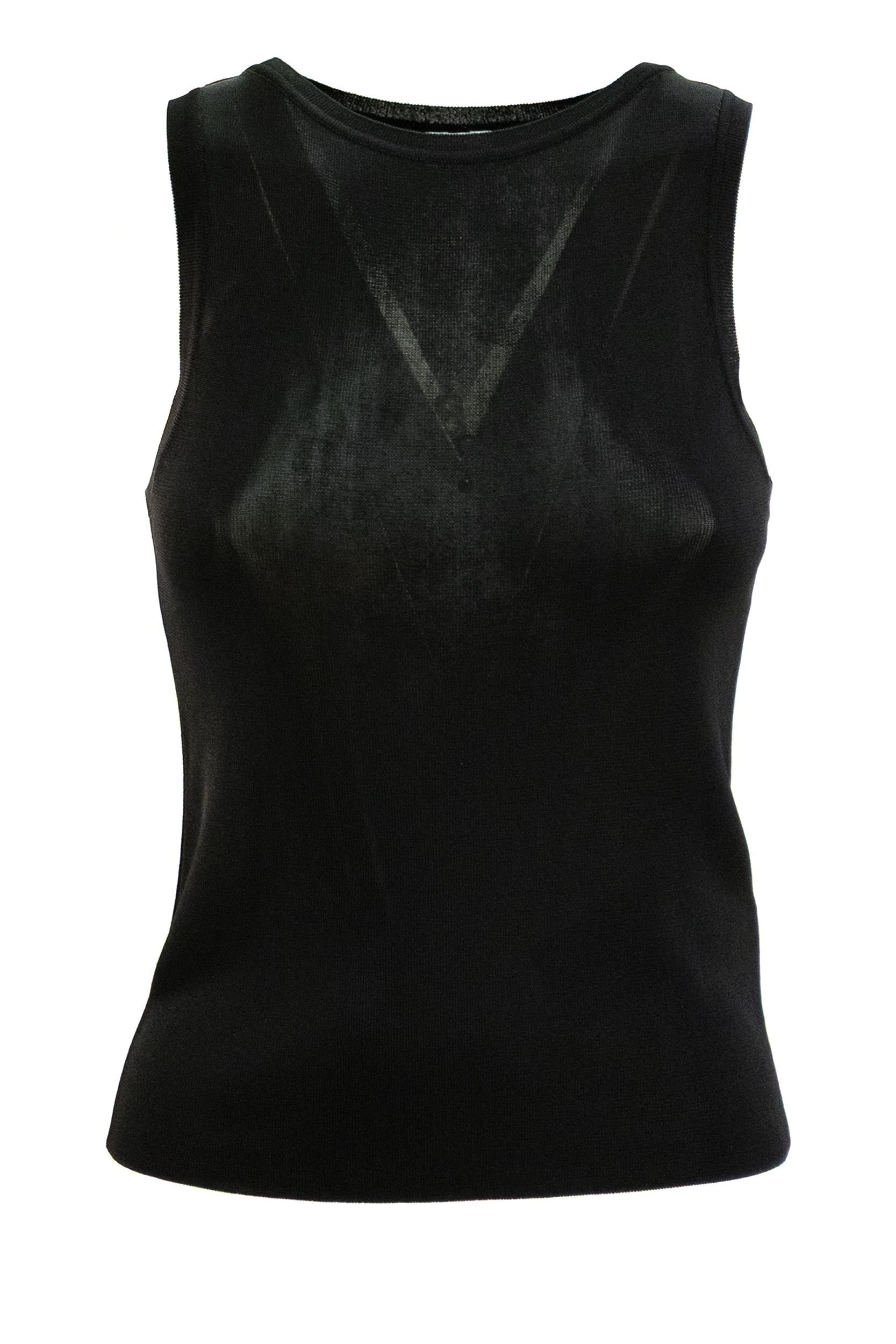 Top in viscosa a coste di colore nero<BR/> 863133 Y77IR 1000 SAINT LAURENT 