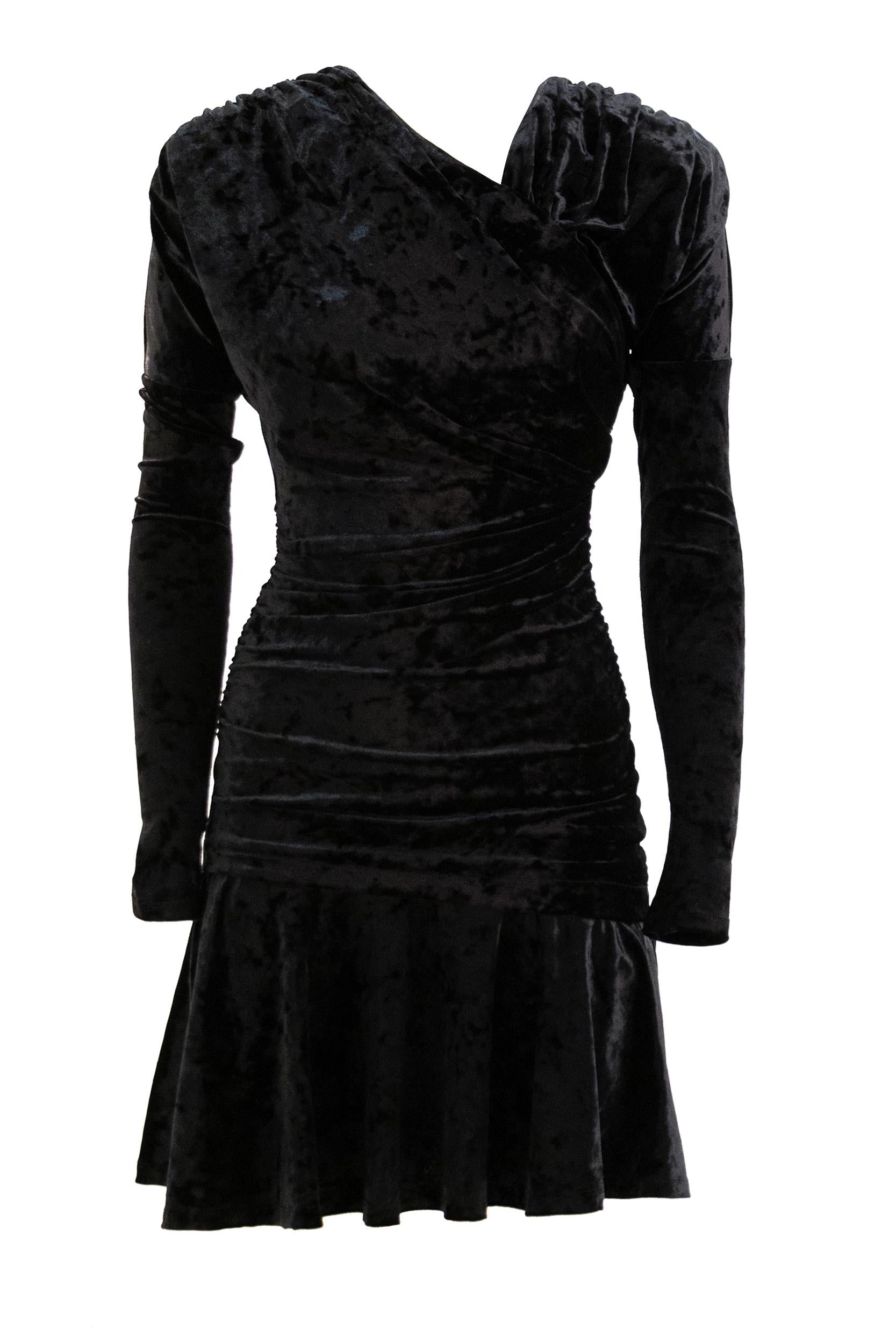 Abito Arricciato Velluto Nero<BR/> T4347 099 GANNI 