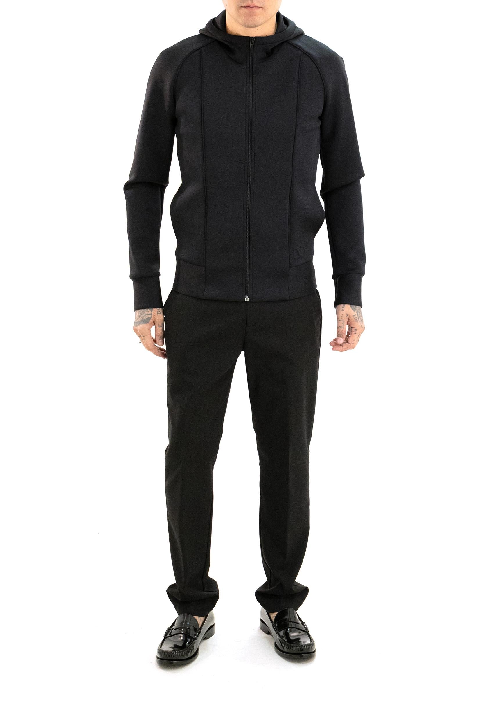 Felpa con cappuccio in tessuto tecnico di colore nero<BR/> 7V0MF29QB6G 0NO VALENTINO GARAVANI 