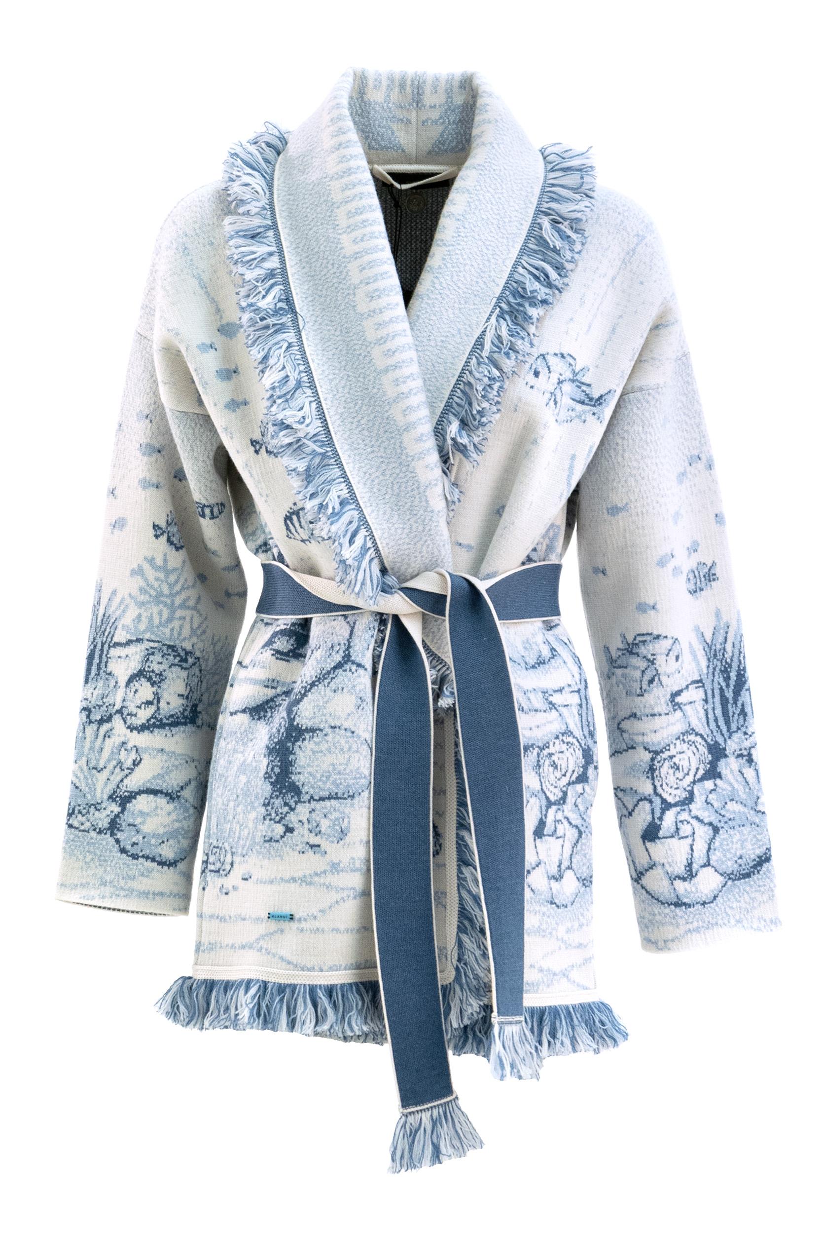 Cardigan Deep In The Ocean in lana di color gesso e azzurro<BR/> LWHB064R26KNI018 0F45 ALANUI 