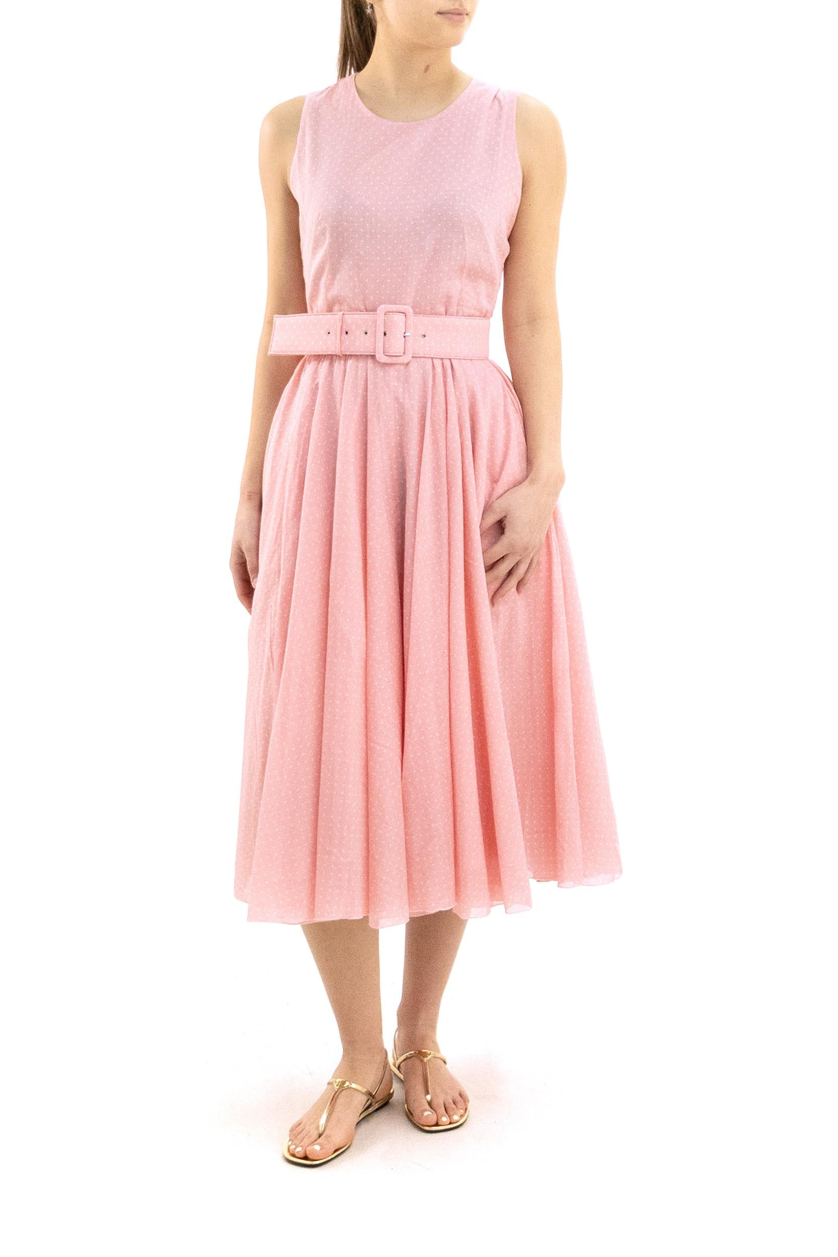 Abito Aster in mussola di cotone a pois di colore rosa e bianco<BR/> ASTER DRESS/DOTS SOFT PINK S-SUNG 