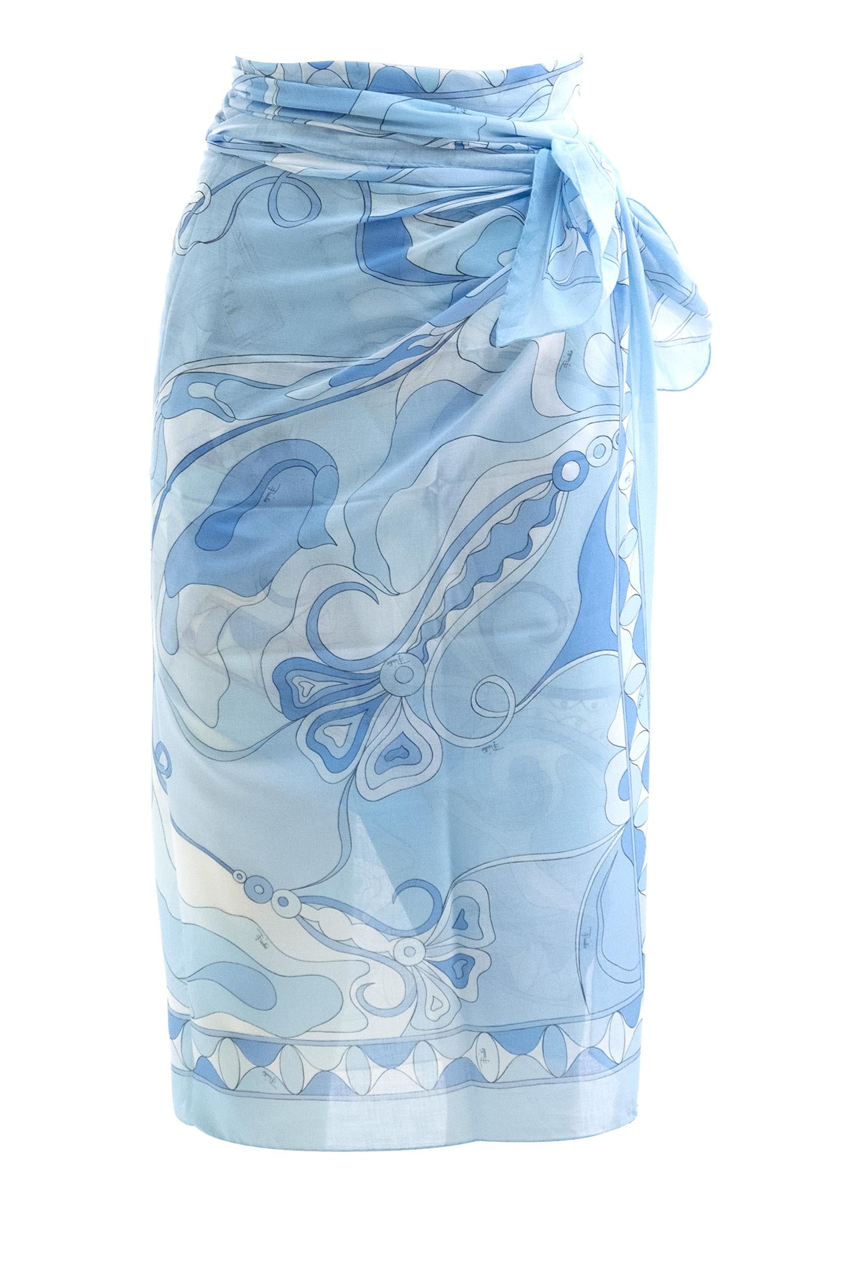 Pareo in cotone con stampa Orchidee di colore azzurro<BR/> 6HPD05 6H974 P73 EMILIO PUCCI 