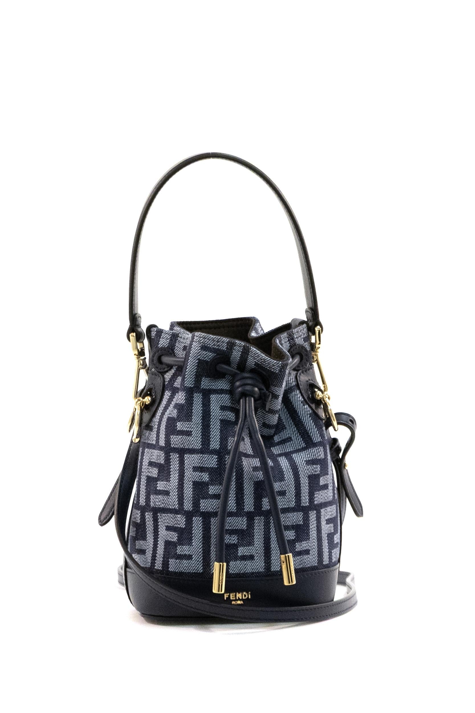 Borsa Mon Tresor in jacquard FF effetto denim blu scuro<BR/> 8BS109 AWVA F0NAP FENDI 