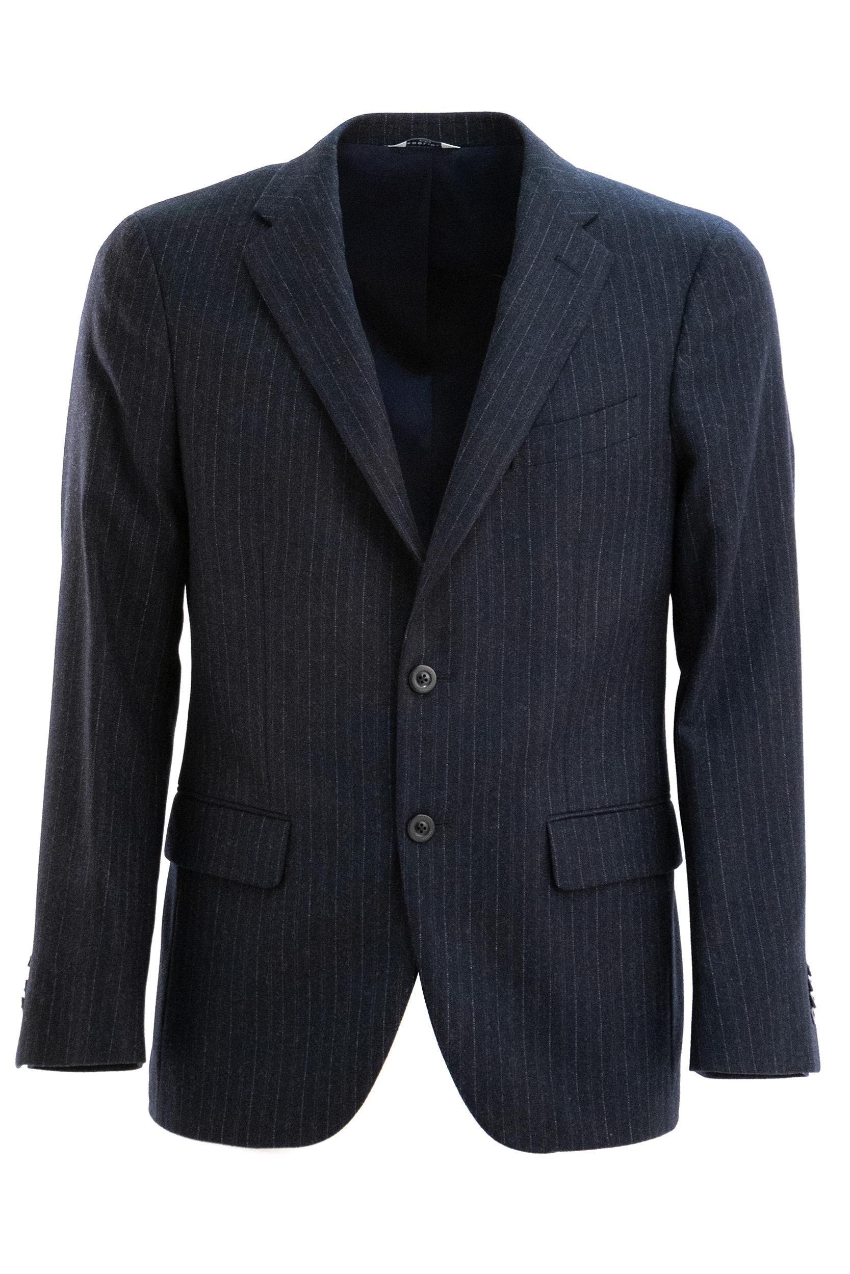 Abito monopetto gessato in lana di colore blu<BR/> Y12C2A FB5105 0780 BOGLIOLI 