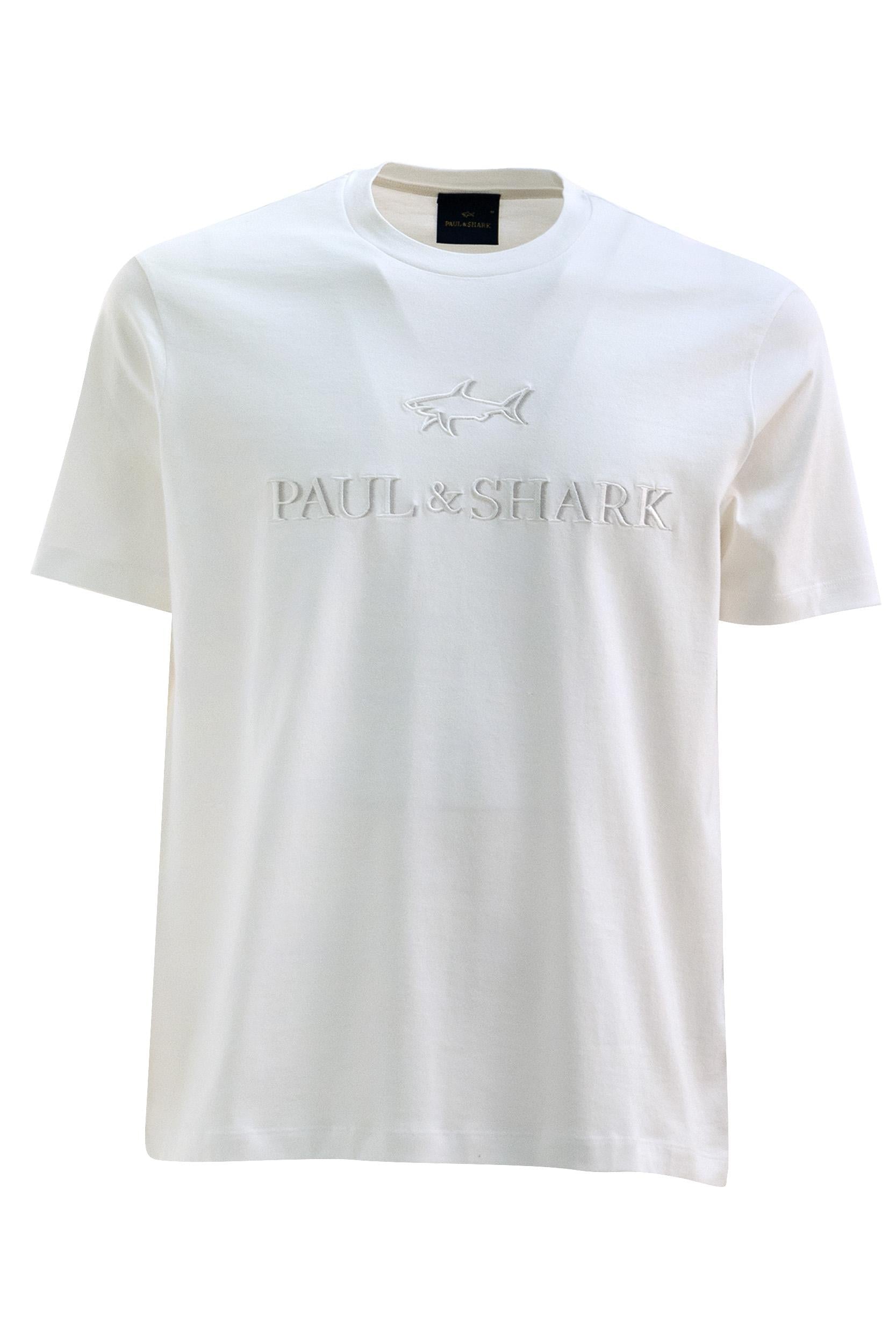 T-shirt in jersey di cotone di colore bianco<BR/> 26411012 108 PAUL & SHARK 