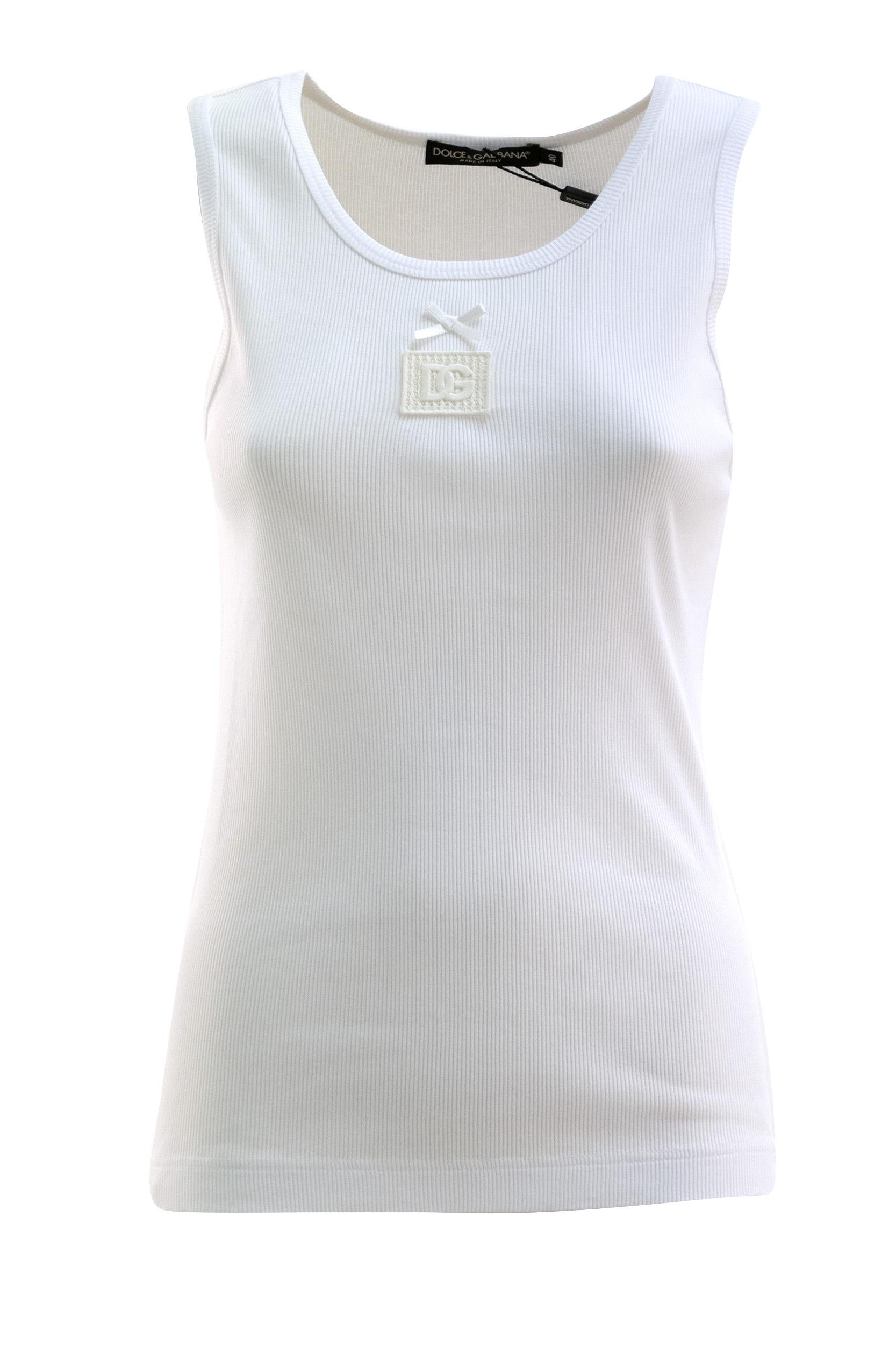 Top in cotone a coste di colore bianco<BR/> F8V40Z GDDCP W0800 DOLCE & GABBANA 