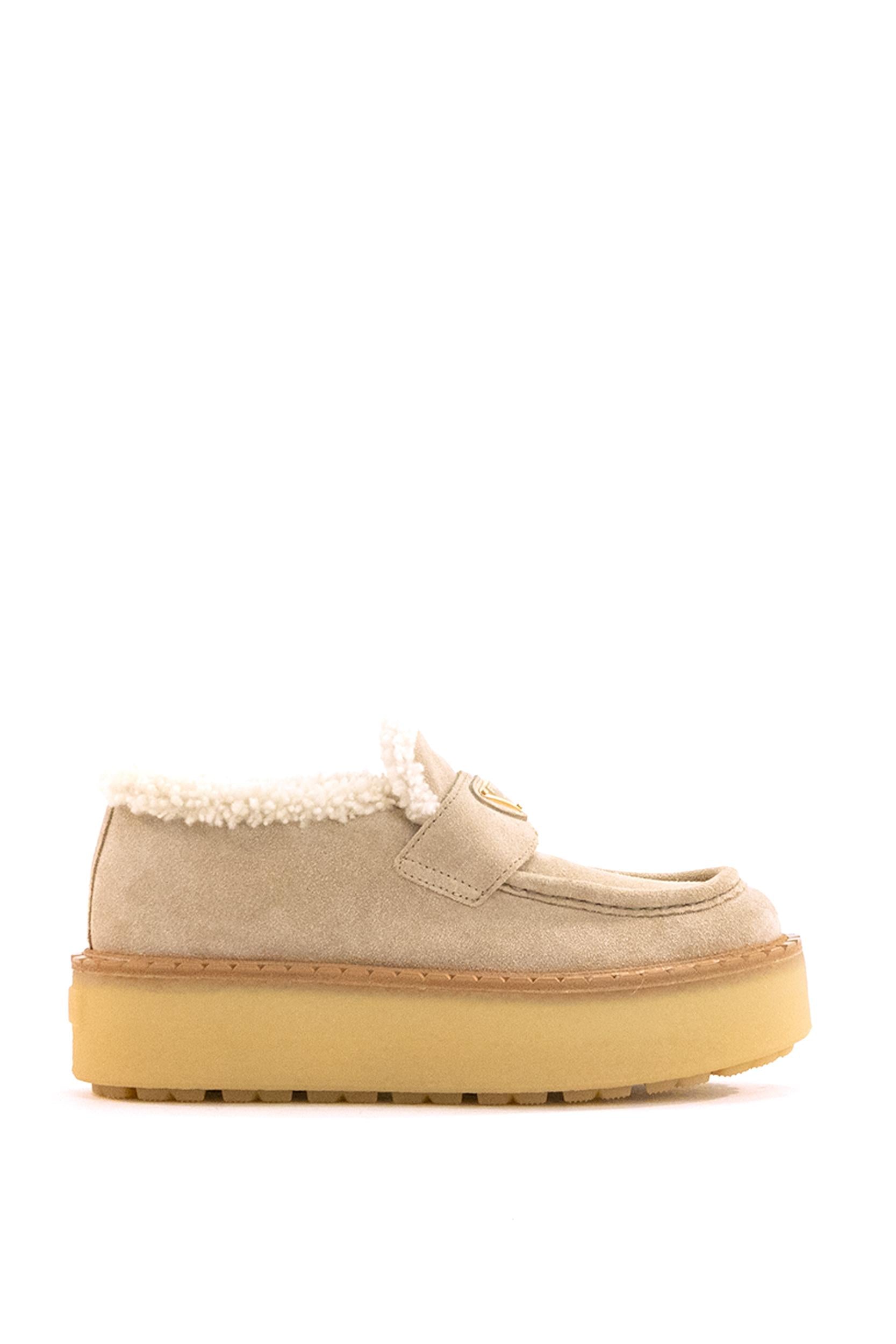 Mocassini in suede e montone color beige<BR/> 1D717N F ZD50 JFT F0F24 PRADA 