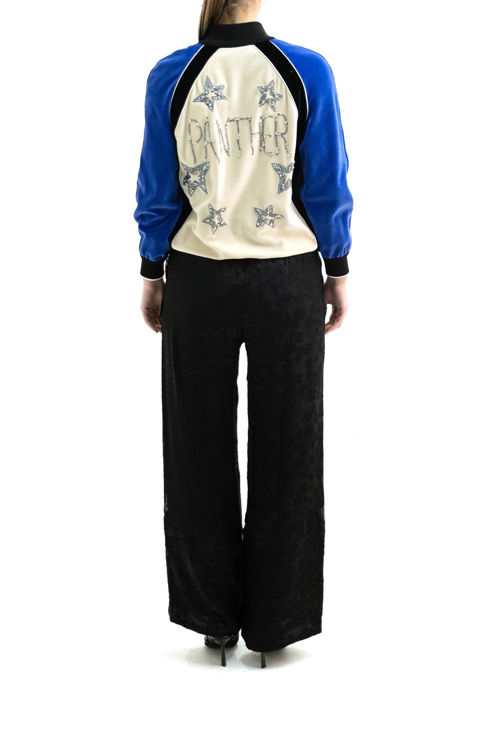 Felpa in ciniglia di colore avorio e blu<BR/> 8B3MF25GA4U DBB VALENTINO GARAVANI 