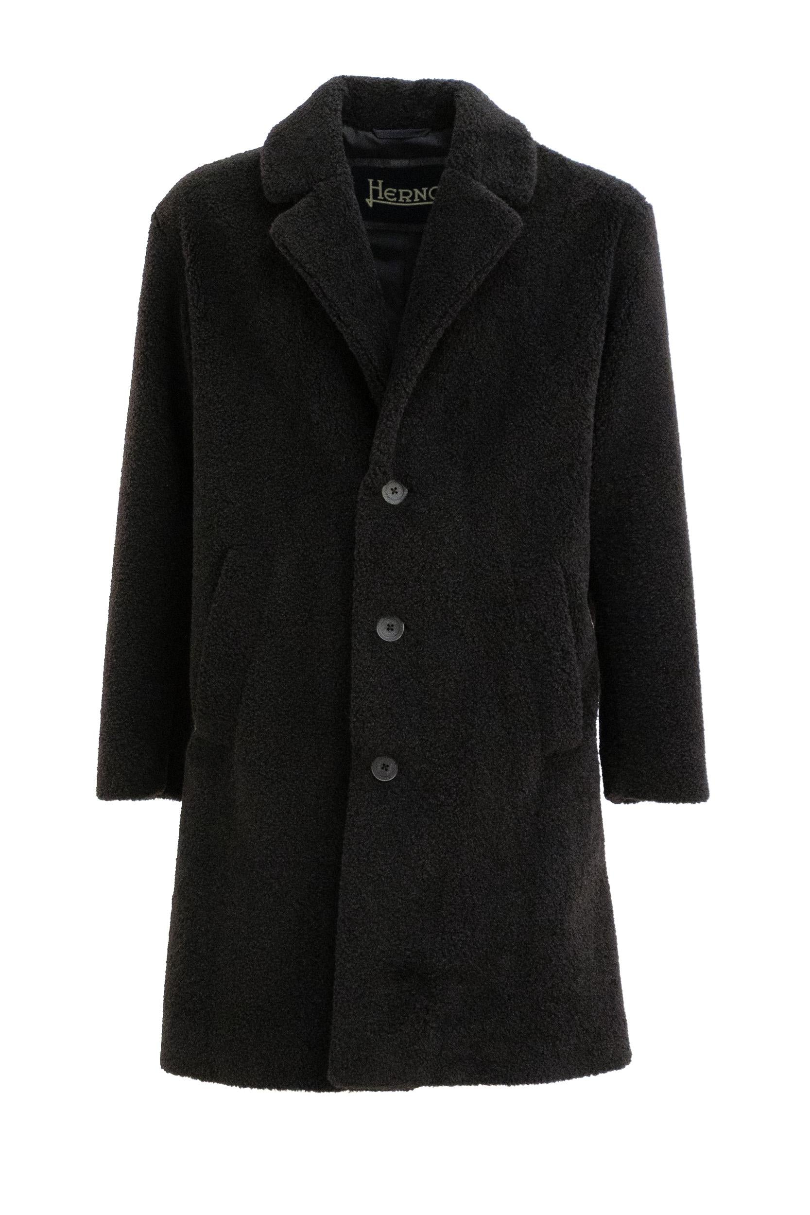 Cappotto monopetto in tessuto teddy color nero<BR/> CA000206U 12735 9300 HERNO 