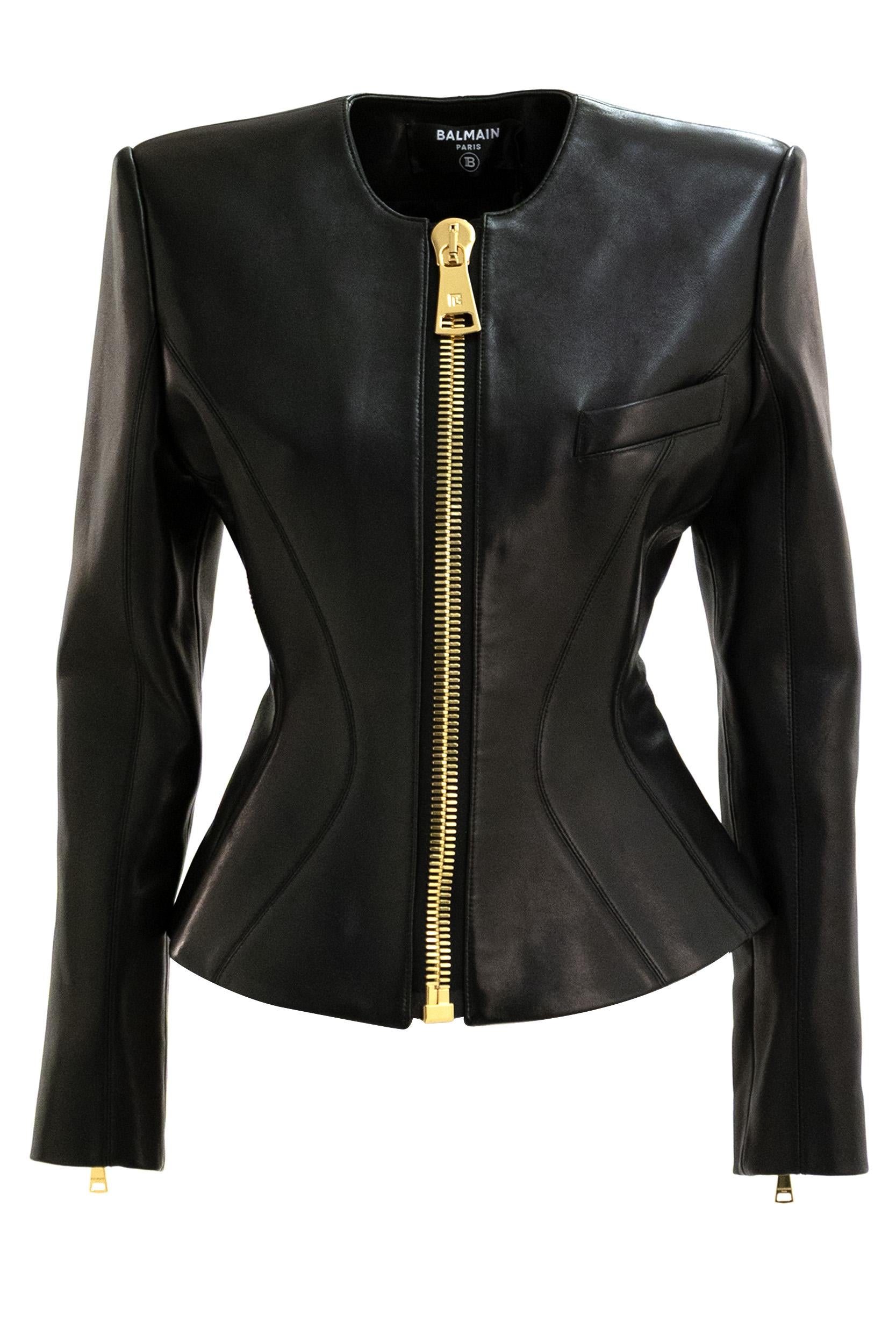 Giacca in pelle di colore nero<BR/><BR/> HF1SK691LC62 0PA BALMAIN 