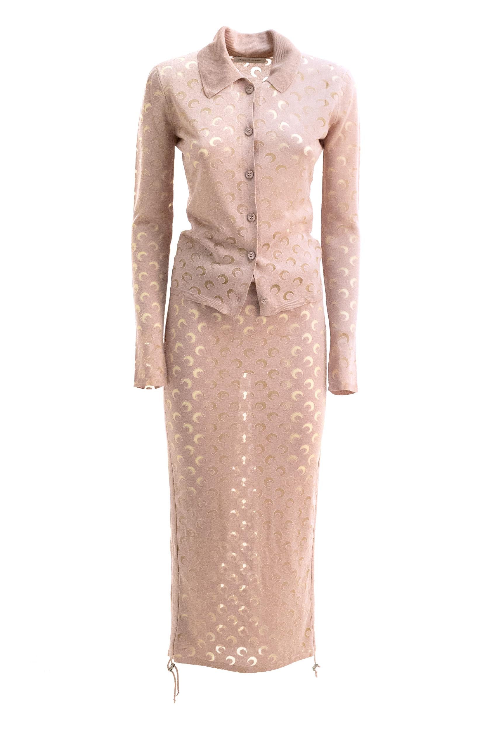 <BR/>Cardigan con stampa Moon di colore rosa<BR/> WSI044A CKNI0545 PK00 MARINE SERRE 