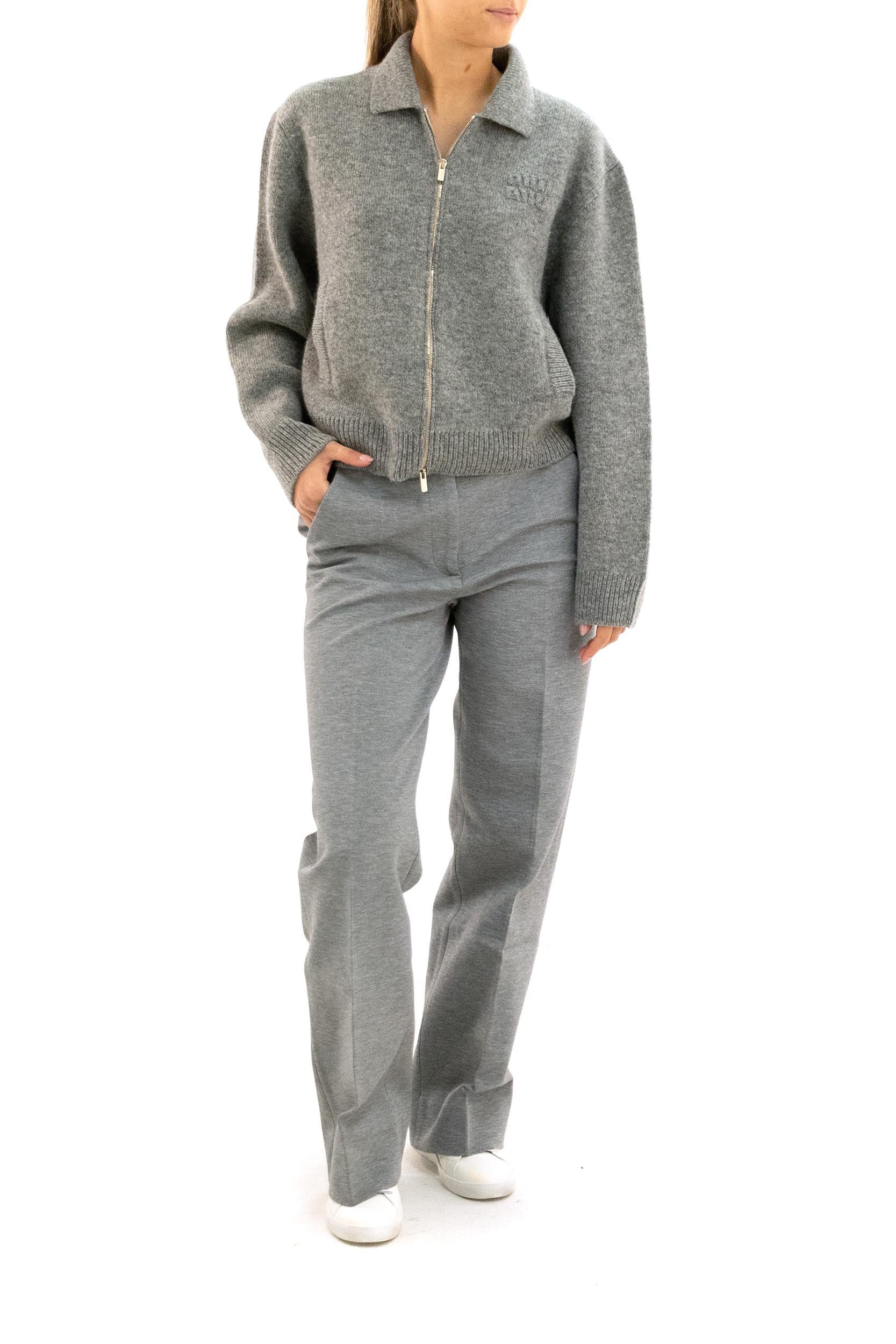 Cardigan in shetland e cashmere color grigio<BR/> MMF924 S OOO 15BV F0031 MIU MIU 