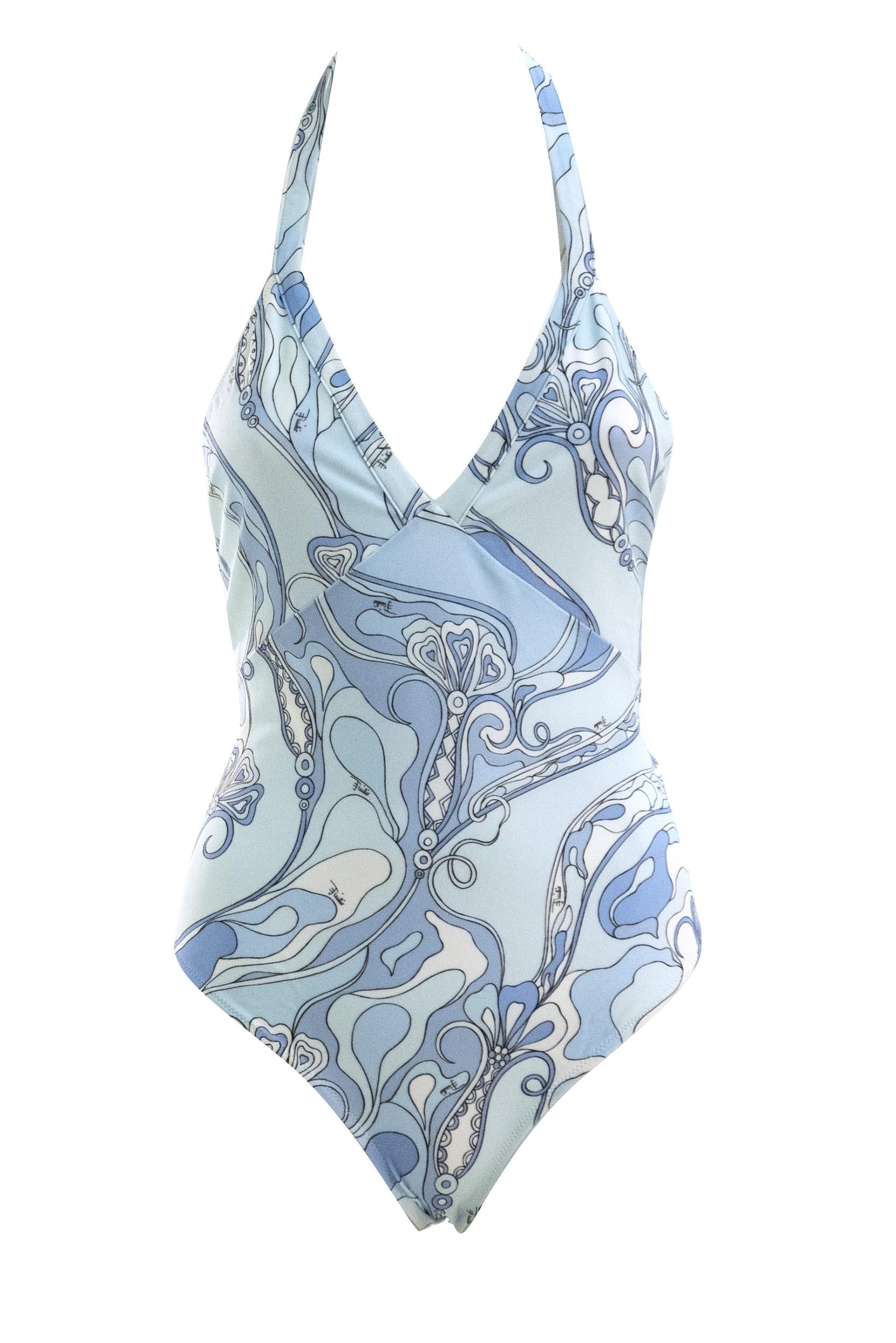 Costume intero con stampa Orchidee di colore azzurro<BR/> 6HMC85 6H835 P21 EMILIO PUCCI 