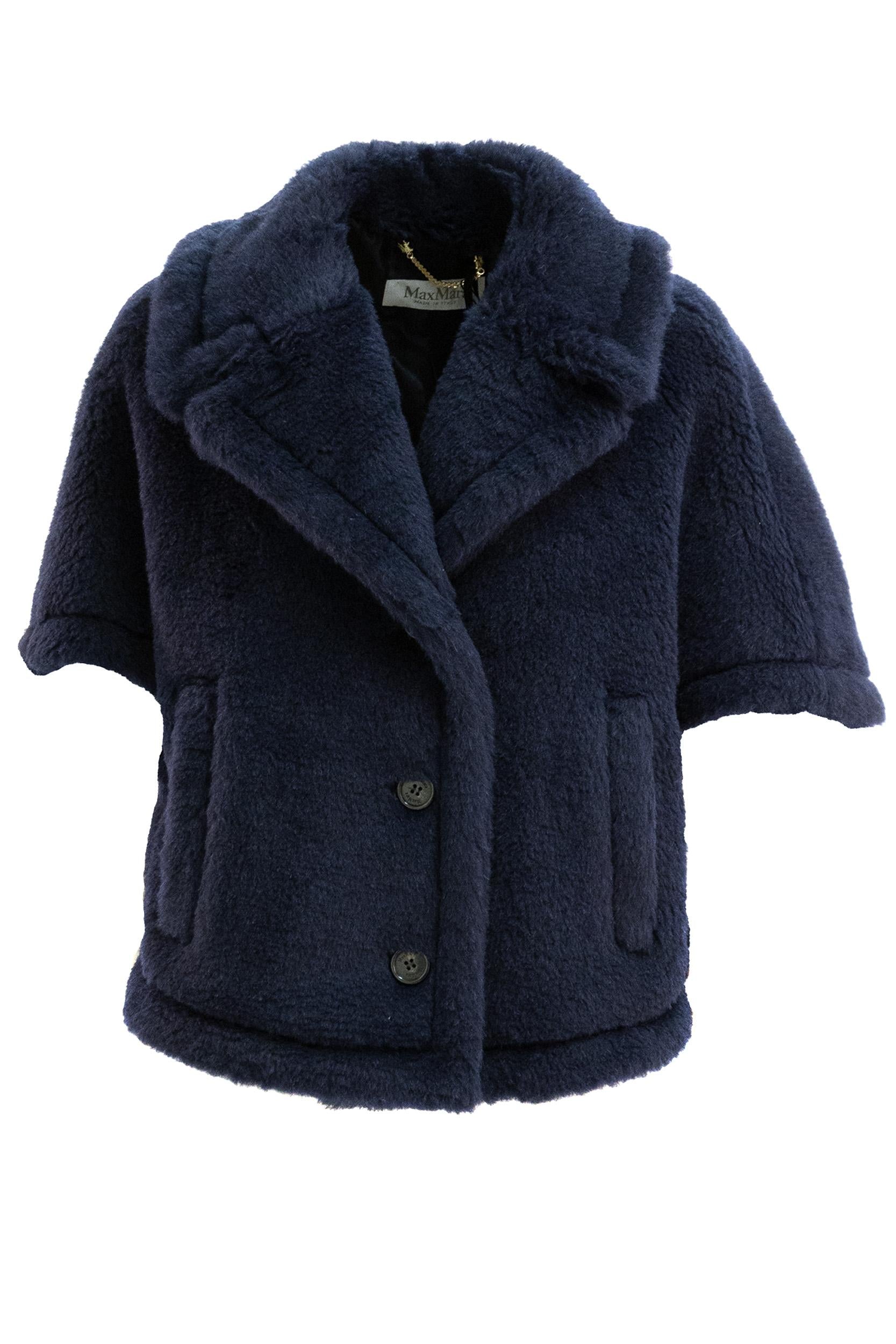 Cappa Teddy in alpaca e lana di colore blu<BR/> MXACORVINO1 005 MAX MARA 