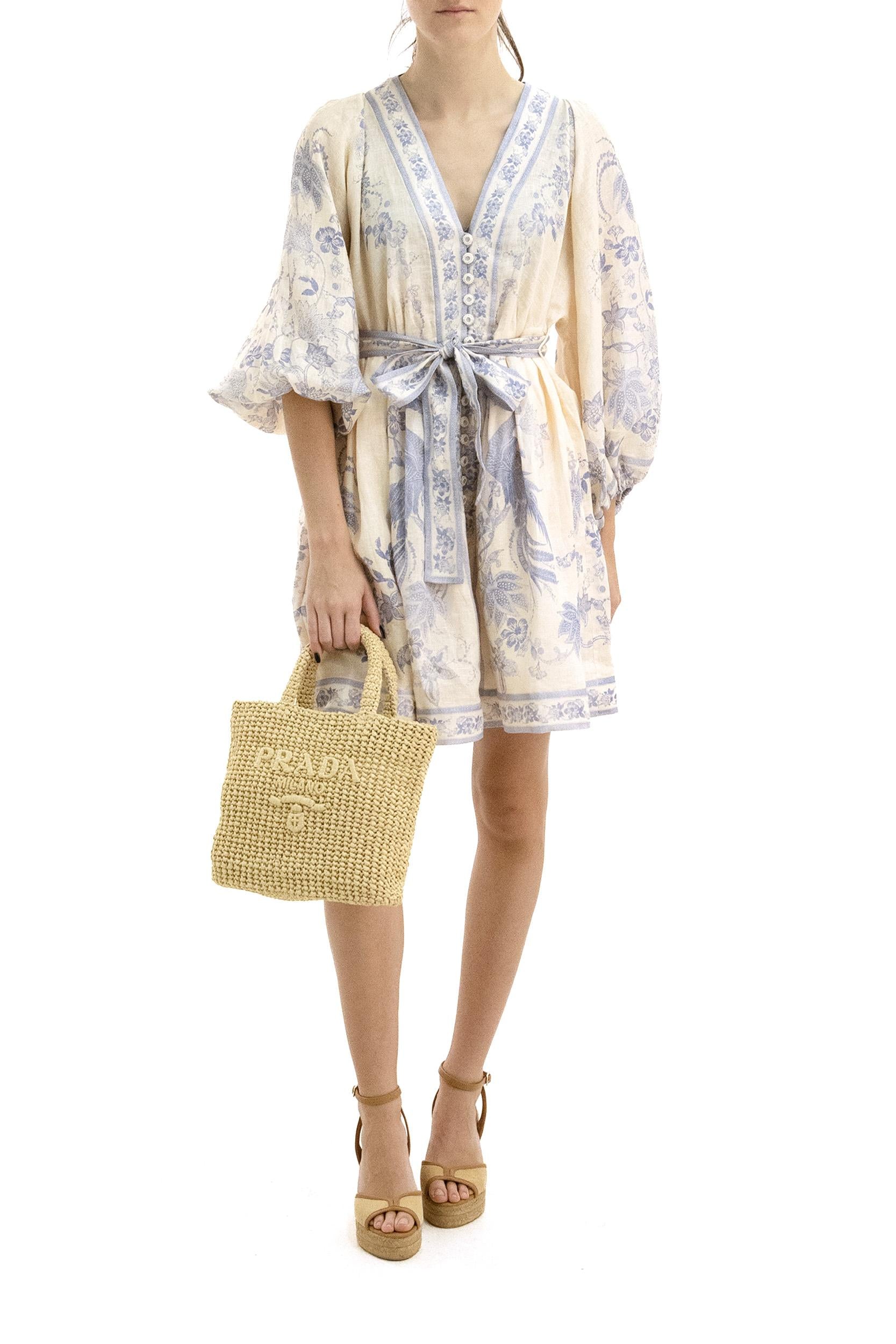 Mini abito Indra in lino color avorio <BR/> 3500DSS262 CREAM LILAC ZIMMERMANN 
