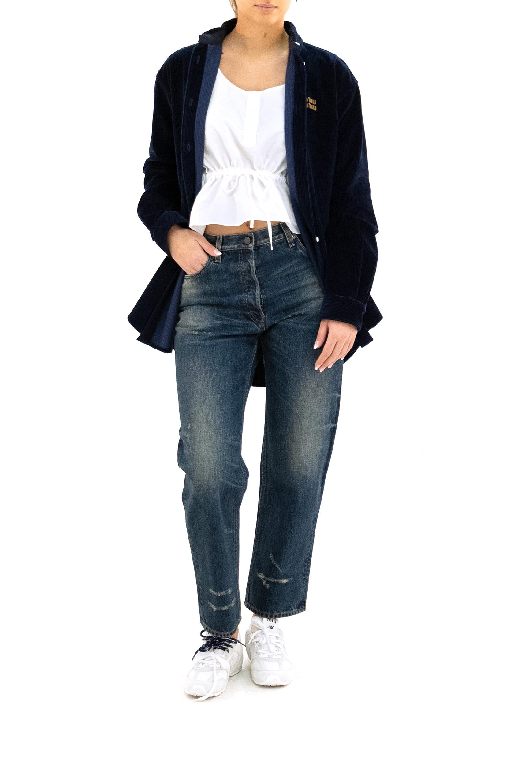 Camicia in velluto a coste di colore blu<BR/> MK1626 S OOO 18SZ F0008 MIU MIU 