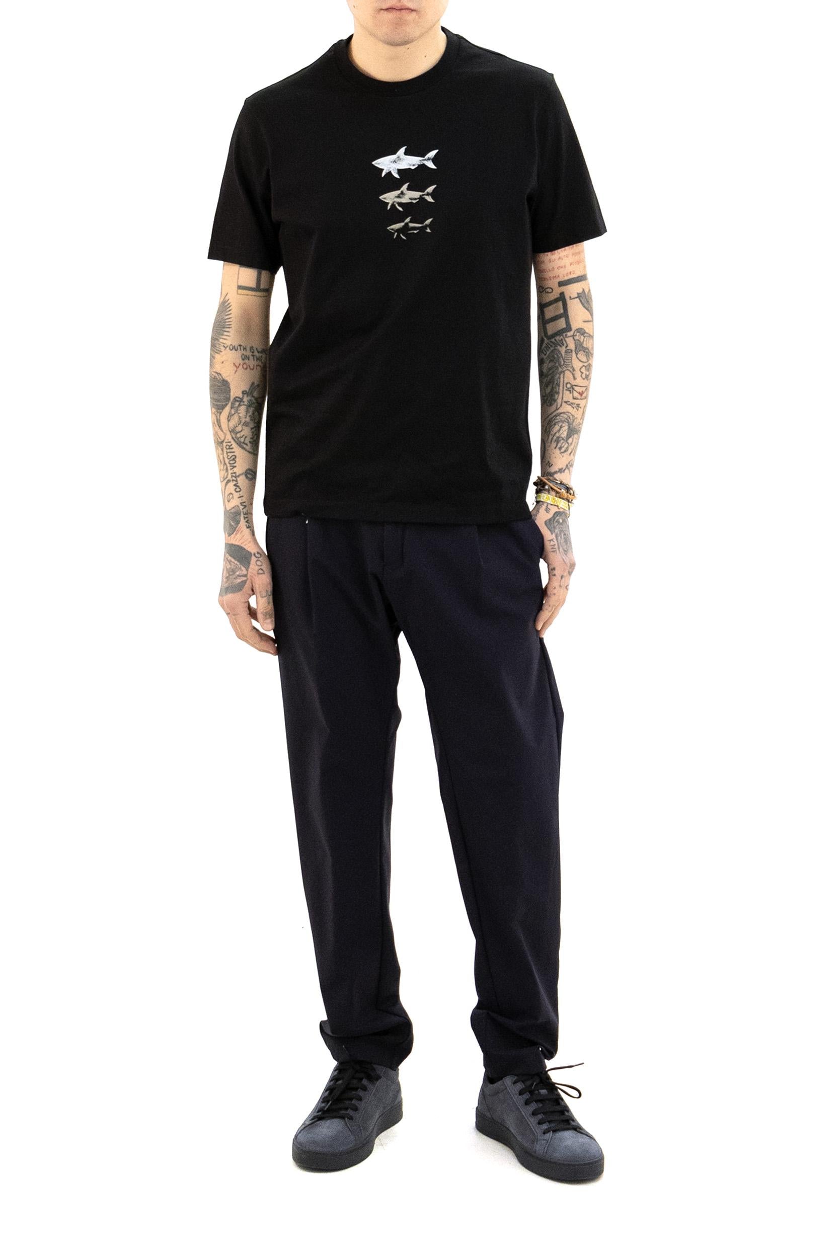 T-shirt in jersey di cotone di colore nero<BR/> 26411048 011 PAUL & SHARK 