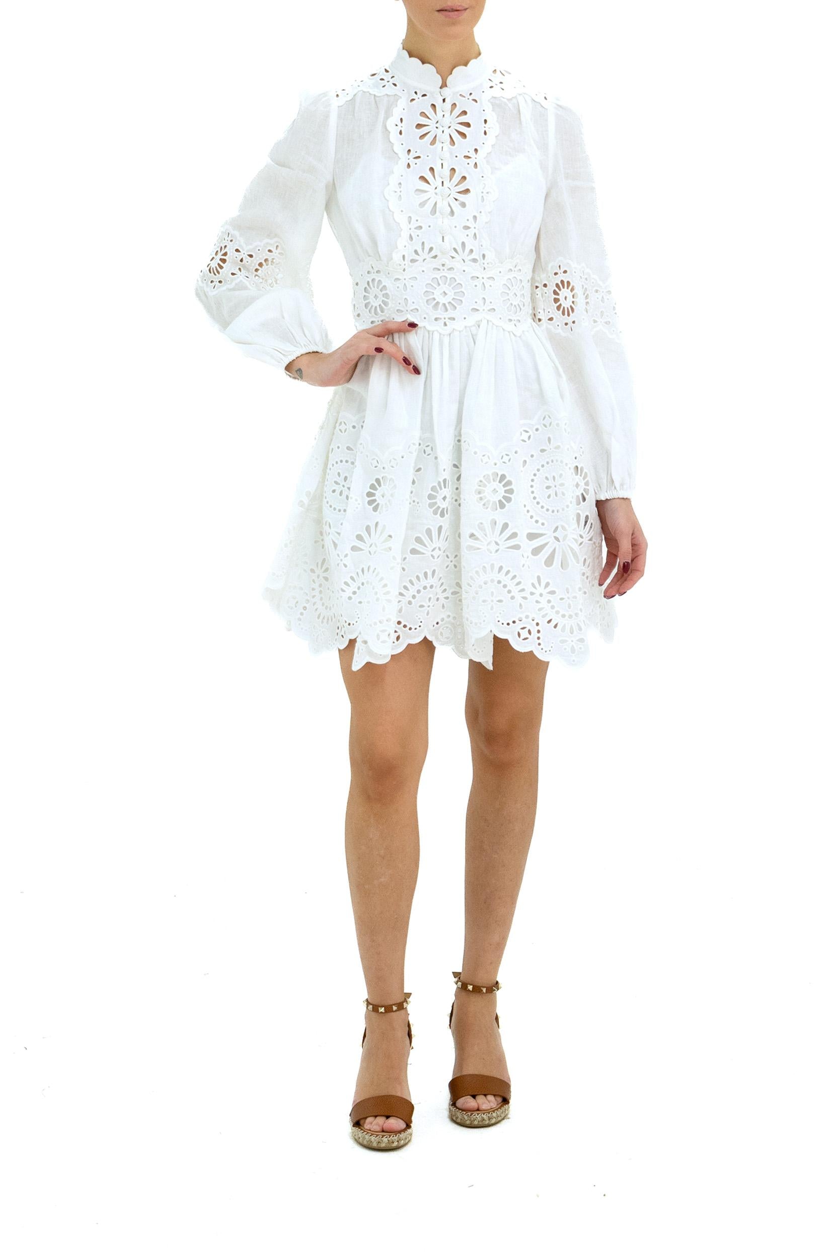 Abito corto in lino<BR/> 0981DRS252 IVORY ZIMMERMANN 