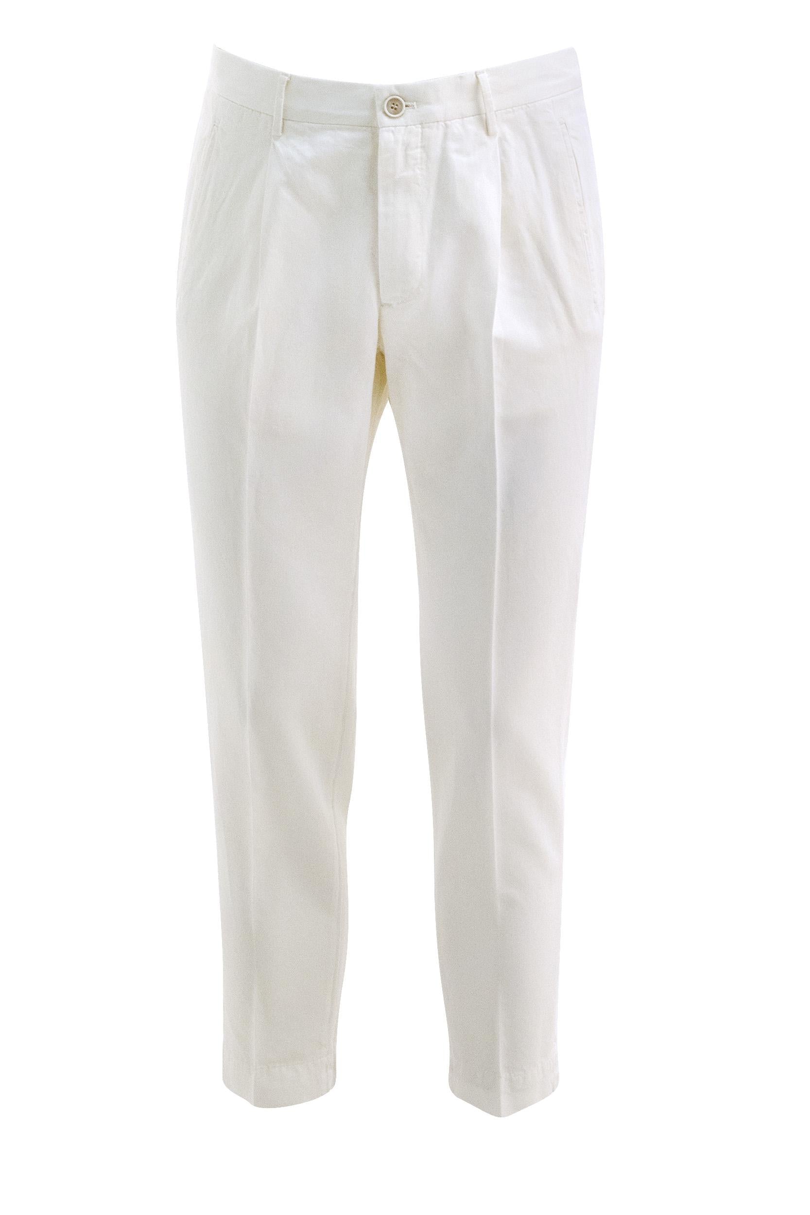 Pantaloni in cotone di colore bianco<BR/> S.M04.PIGALLE 1702 100 CRUNA 