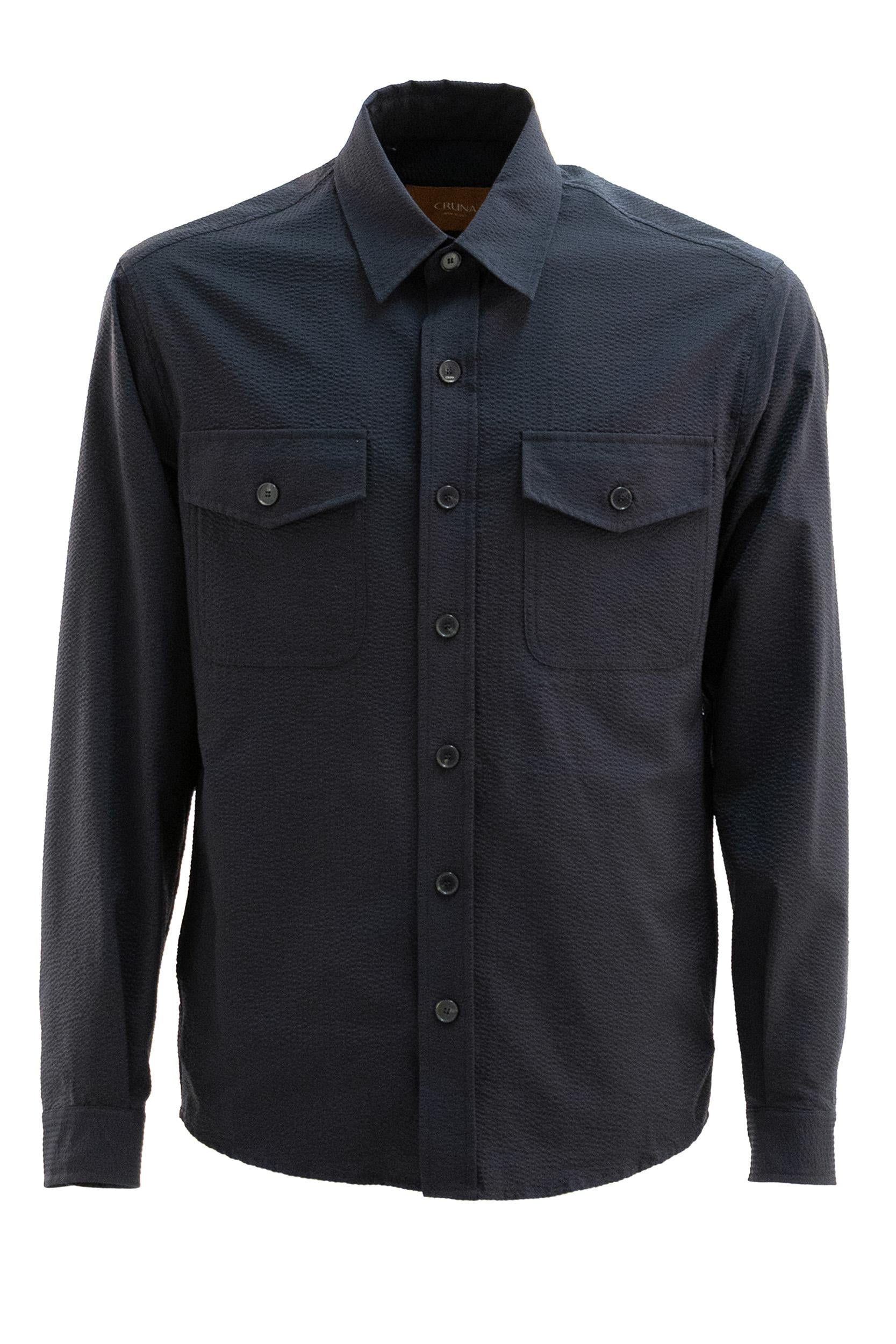 Camicia in seersucker di colore blu<BR/> S.M04.OSAKA 1722 511 CRUNA 