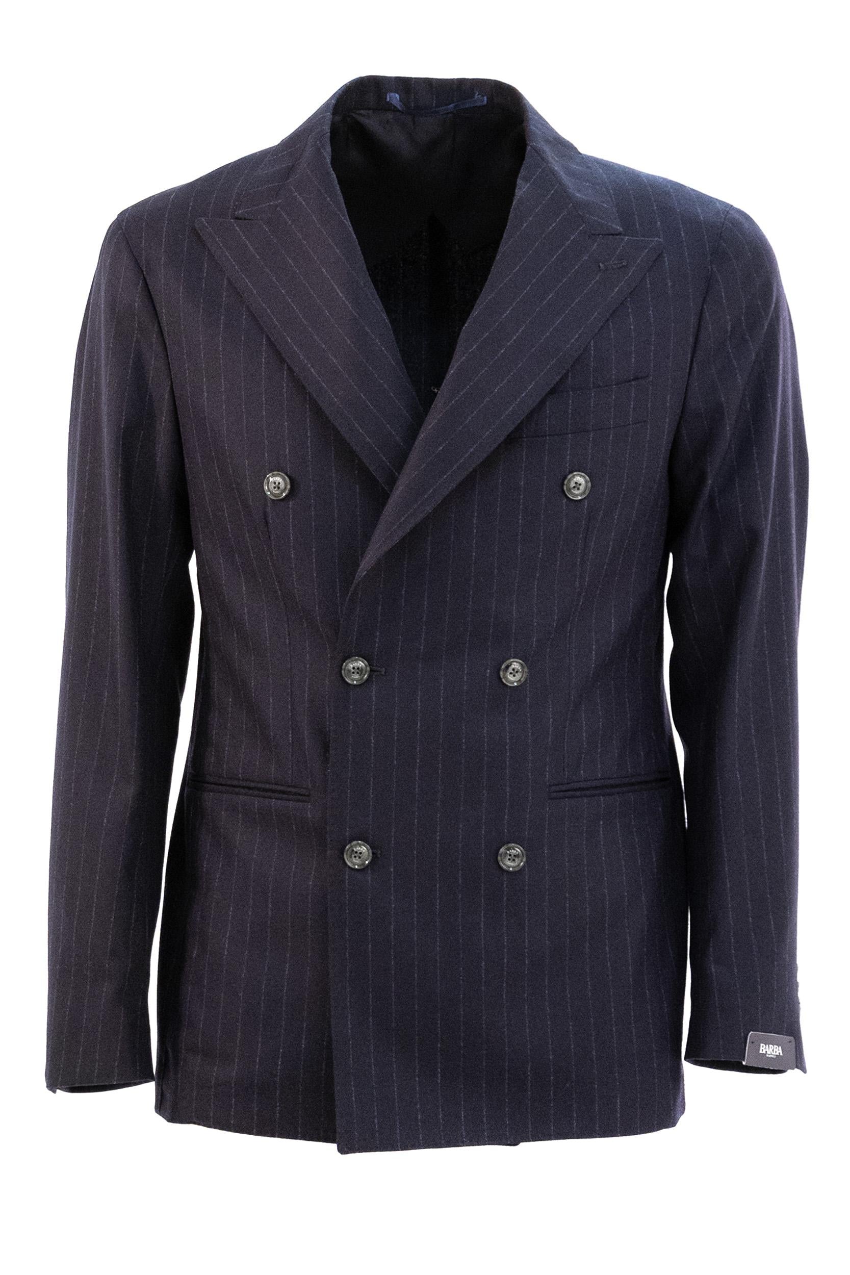 Abito doppiopetto gessato in lana di colore blu<BR/> S6_ _51074 0089 BARBA 