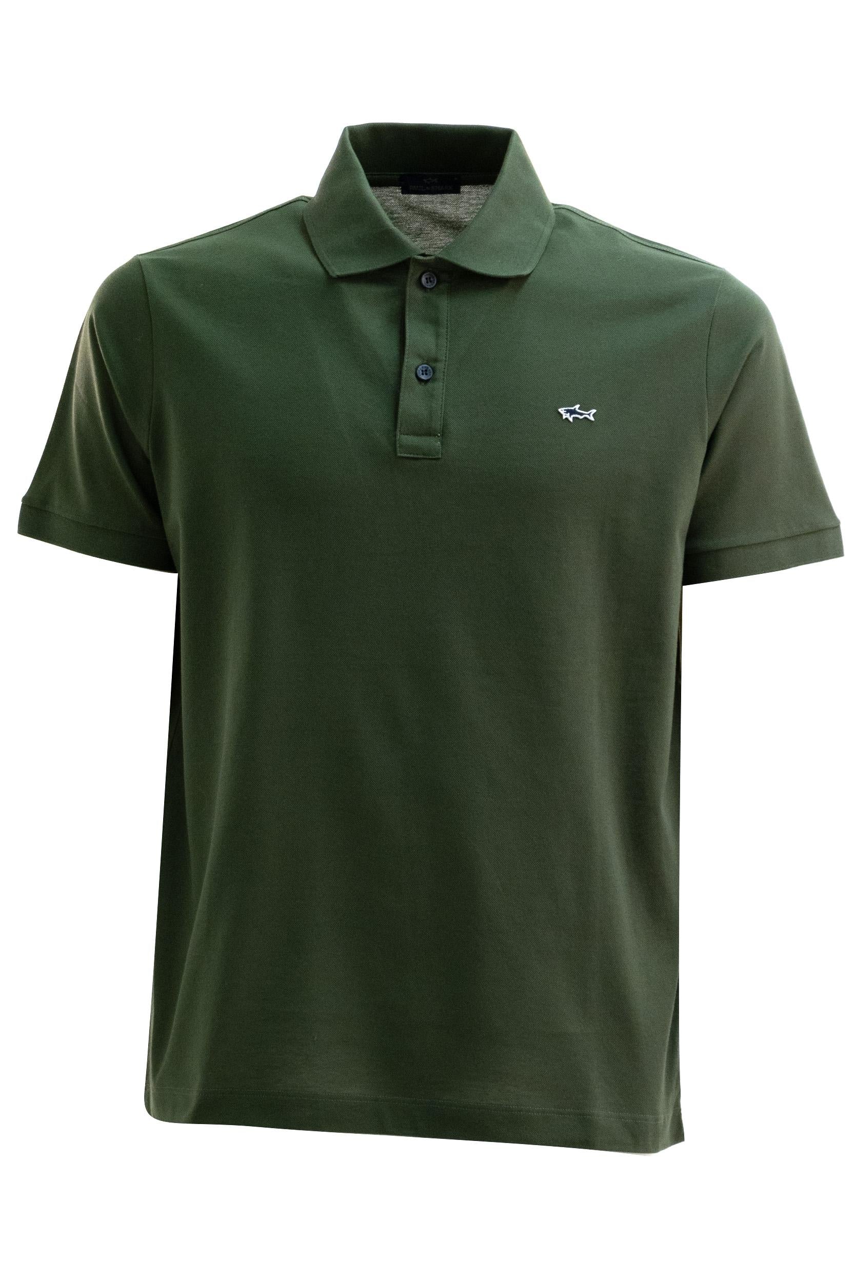 Polo in piqué di cotone di colore verde militare<BR/> 99311001 089 PAUL & SHARK 