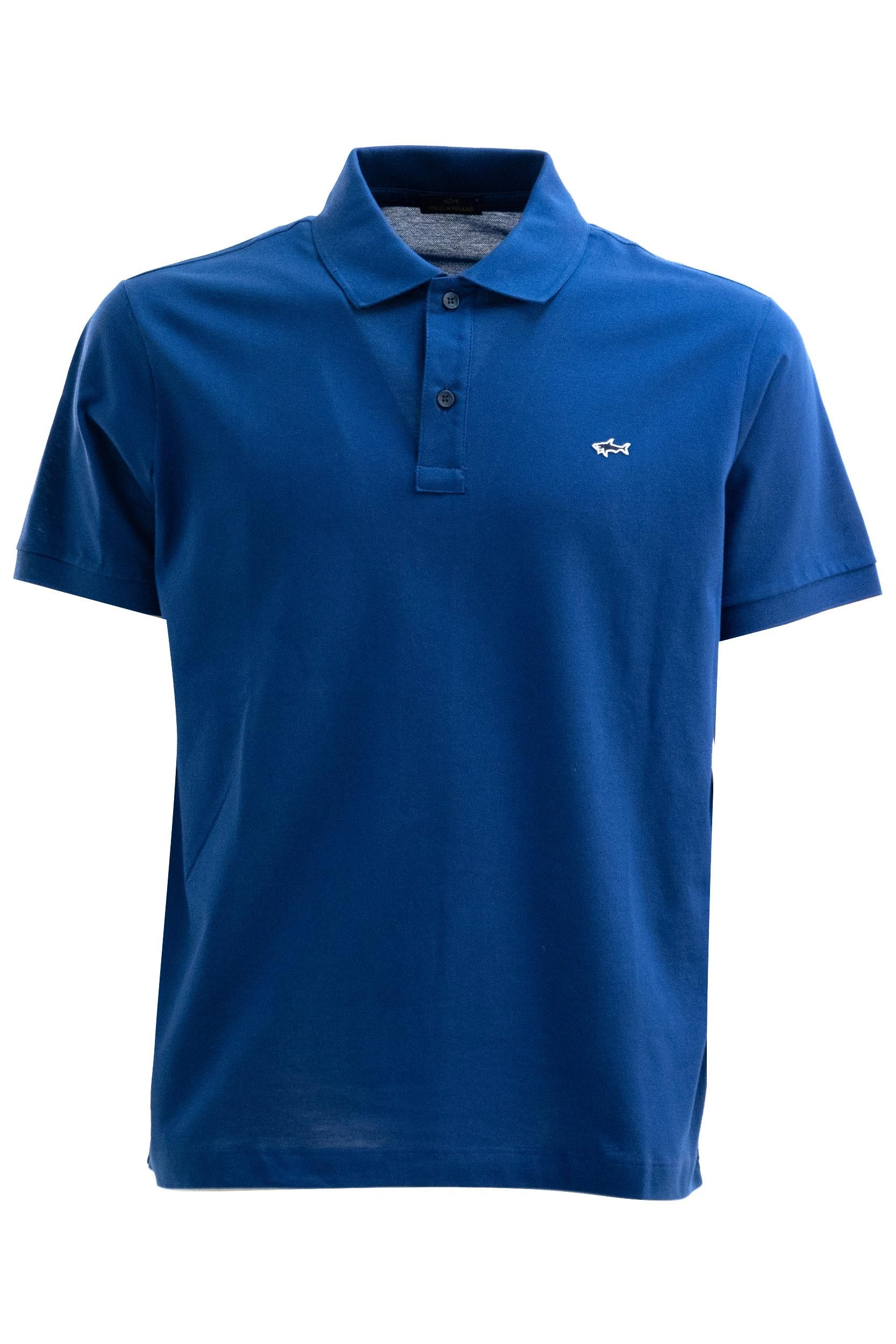 Polo in piqué di cotone di colore blu<BR/> 99311001 342 PAUL & SHARK 