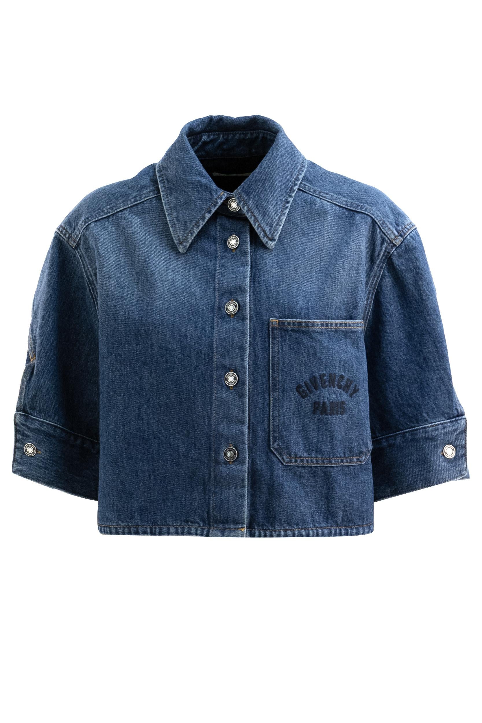 Camicia Cocoon corta in denim blu<BR/> BW61J7517B 420 GIVENCHY 
