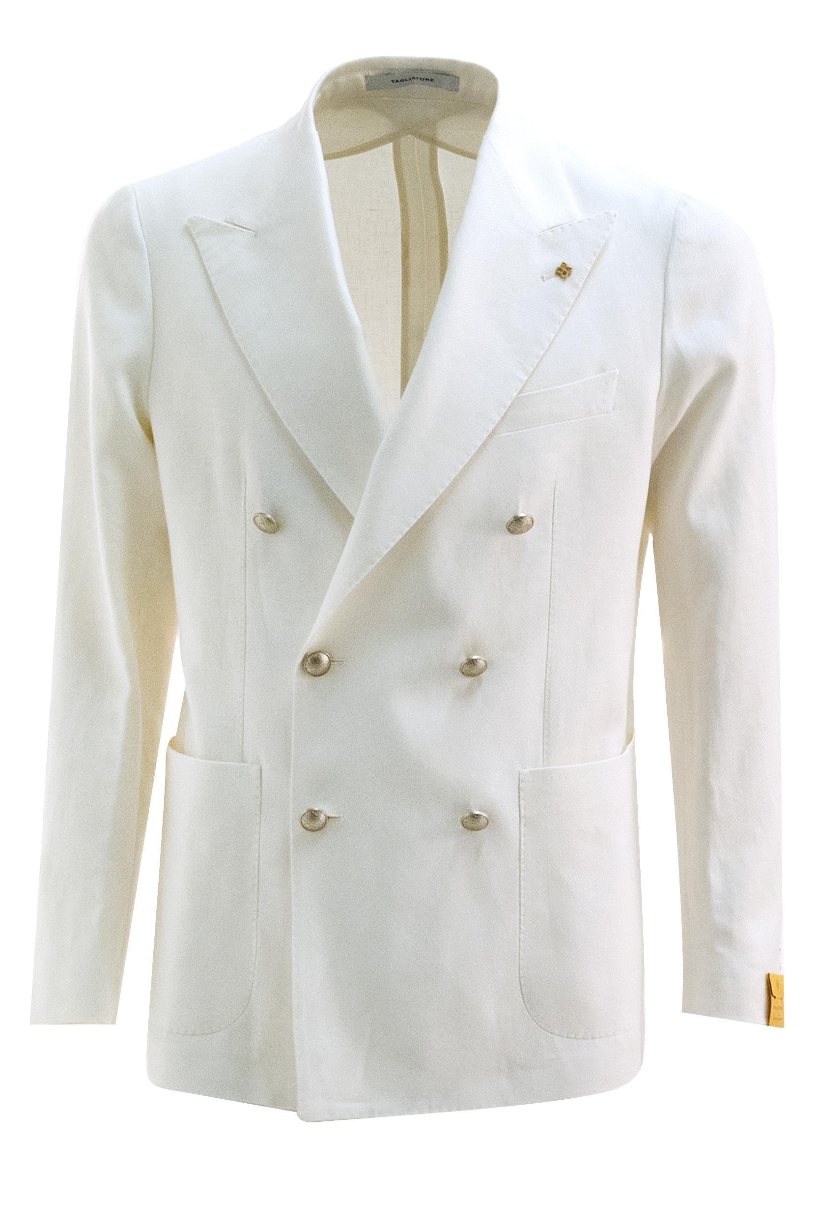 Giacca doppiopetto in lino e cotone di colore bianco<BR/> 1SMC20K-PE 340305 EX852 TAGLIATORE 