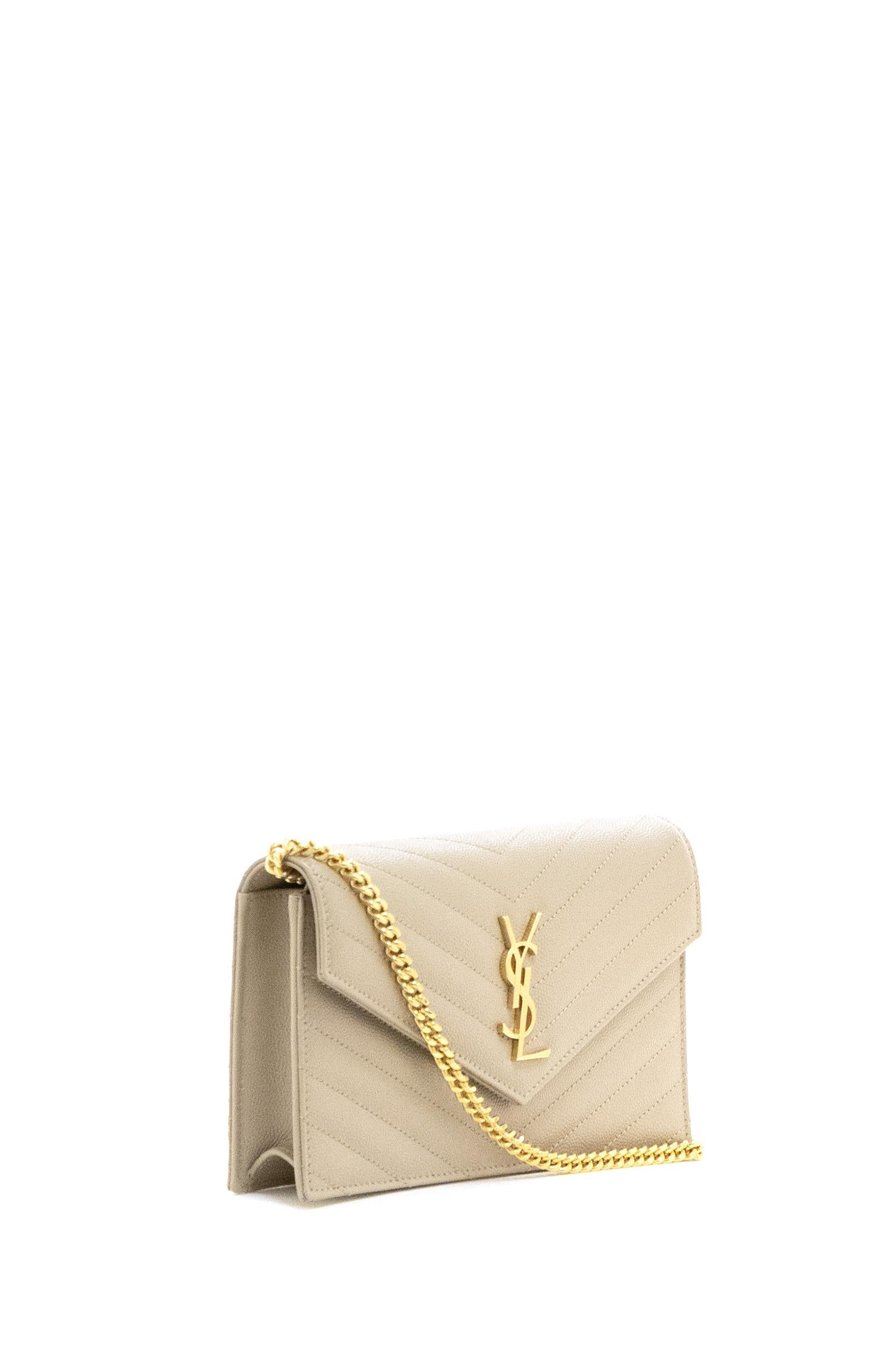 Pochette Envelope in pelle Grain de Poudre matelassé di colore beige<BR/> 857605 BOW01 2721 SAINT LAURENT 