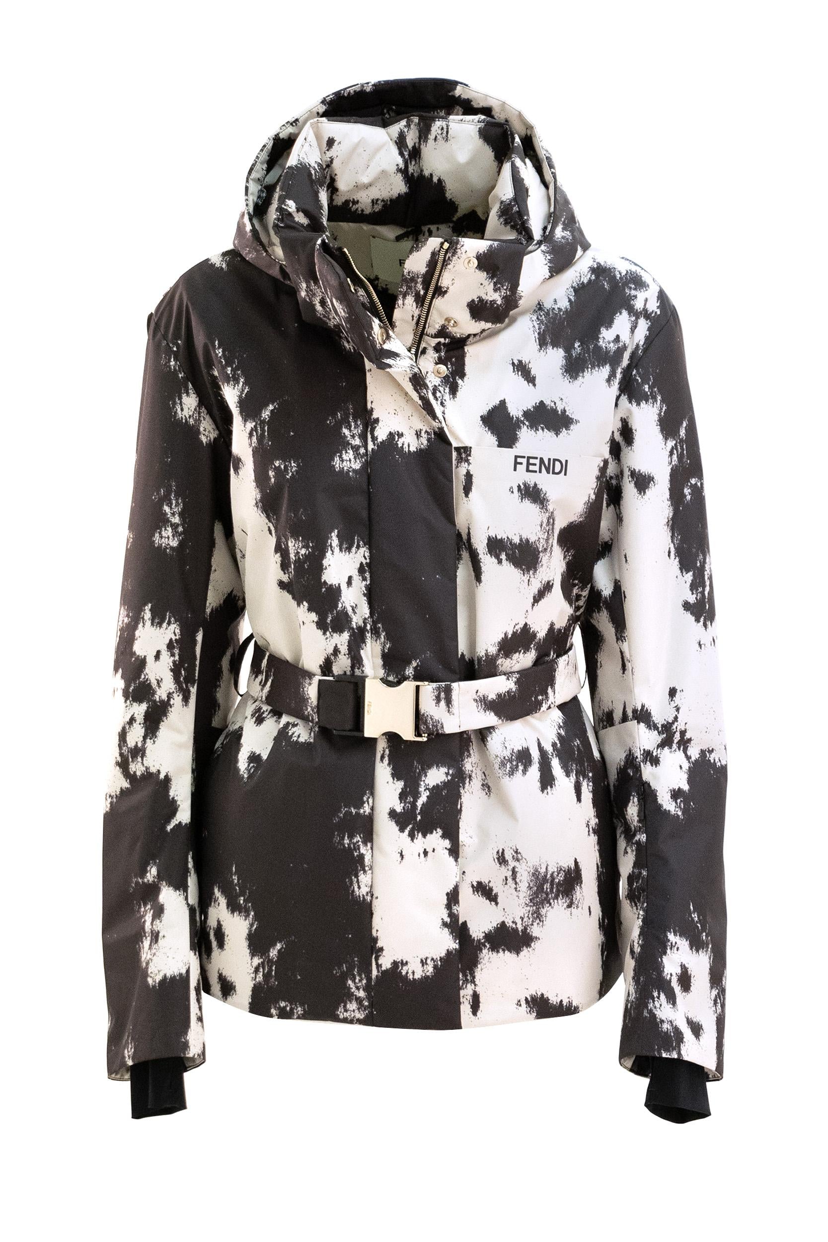 Giacca Da Sci in tessuto tecnico Frosted Fauno bianco e nero<BR/> FAN229 AT90 F1CUCU FENDI 