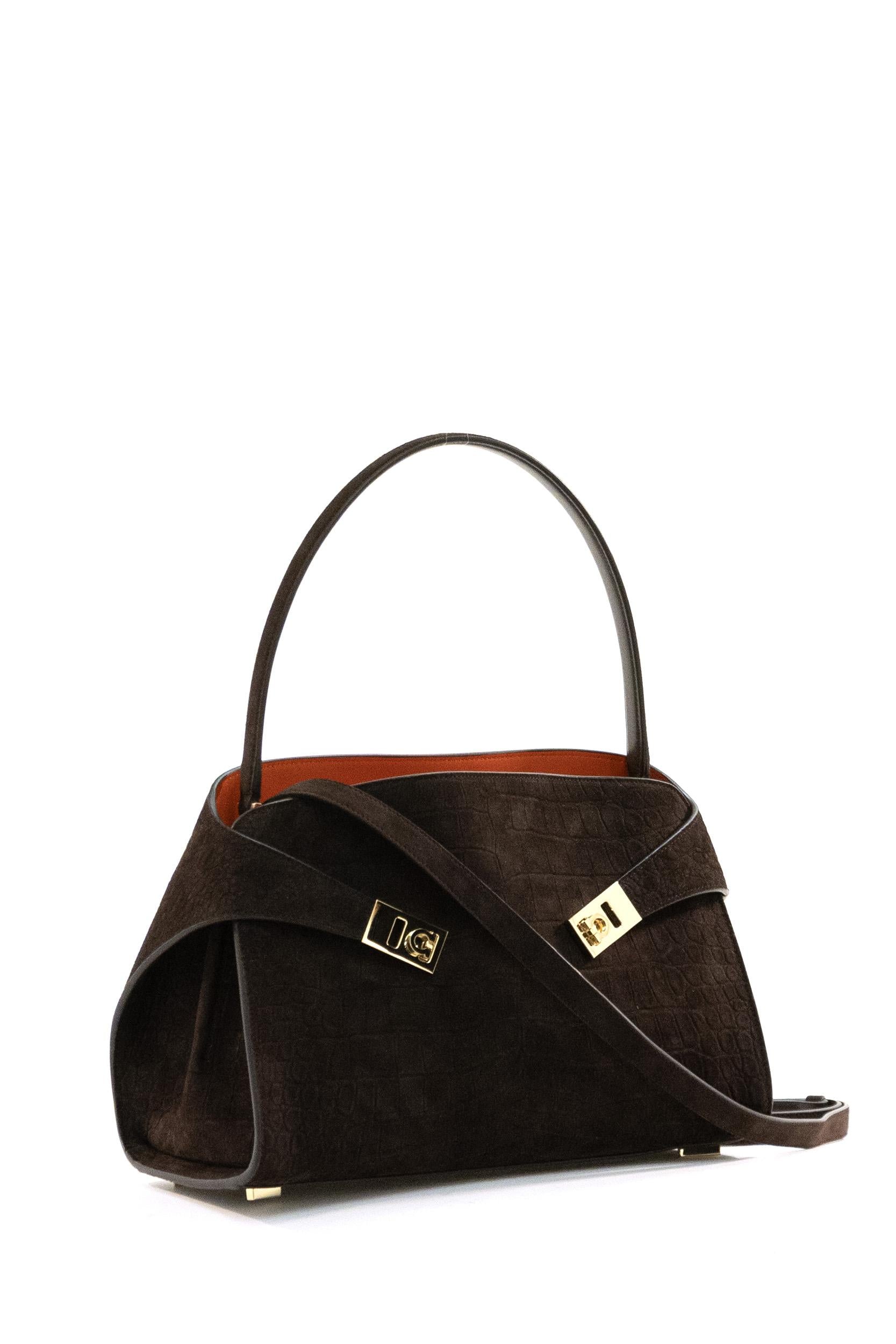 Borsa Hug in suede stampa cocco di colore marrone<BR/> 219816 0792871 MORO FERRAGAMO 